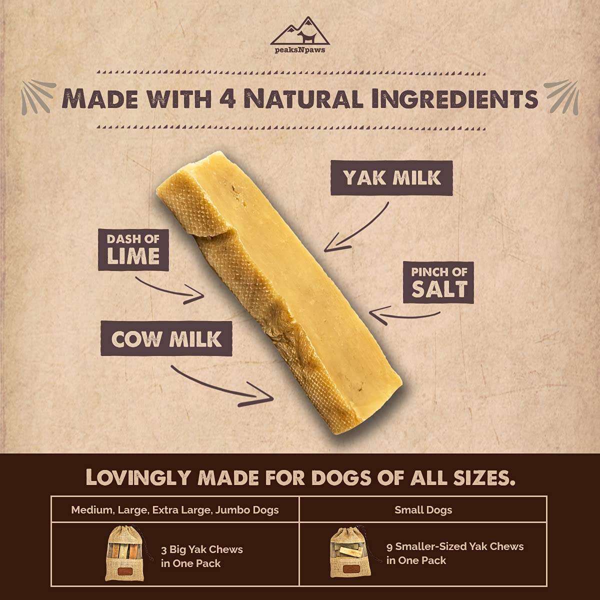 peakNpaws Himalayan Yak Cheese Dog Treats - Natural Chews for Aggressive Chewers - Grain-Free, Easily Digestible, Promoting Oral