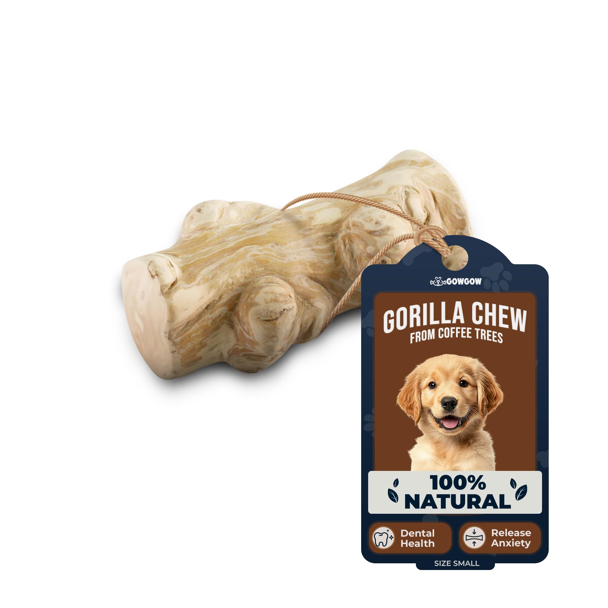 GOWGOW Gorilla Wood Dog Chew Toys - 100% Natural, Wood Chews for Dogs - Stress Relief, Teeth Cleaning & Reducing Boredom, Wood D