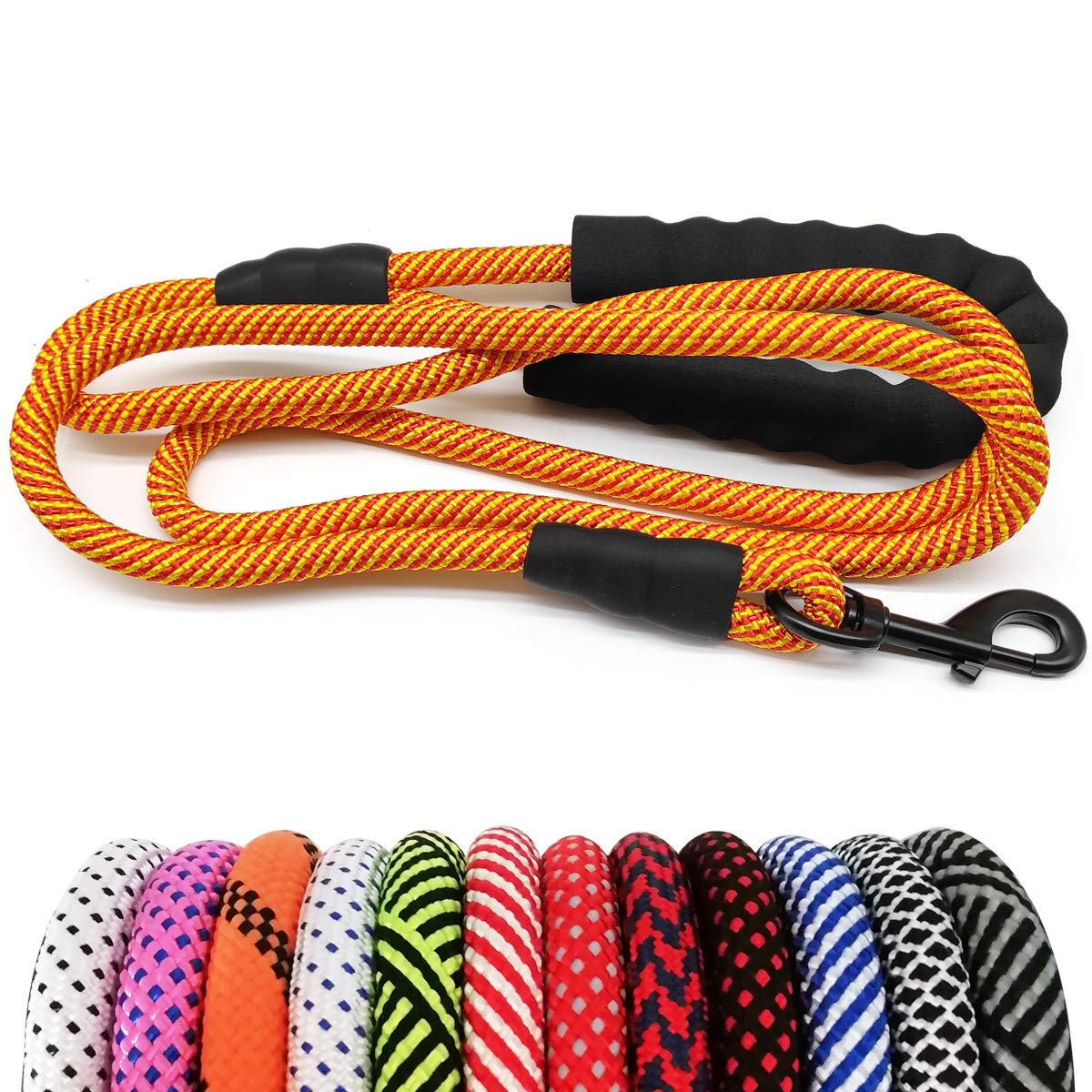 Maypaw Heavy Duty Rope Dog Leash, 3/4/5/6/7/8/10/12/15 Ft Nylon Pet Leash, Soft Padded Handle Thick Lead Leash For Large Medium Dogs Small Puppy (8Ft 1/2' Orange Leash)