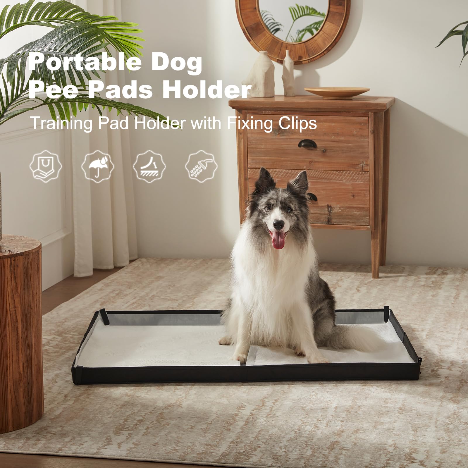Hq4Us 4Legs Large Portable Dog Pee Pads Holder For Travel, Puppy Pad Holder Foldable Liner Base 44''X34'' Training Pad Holder Wi