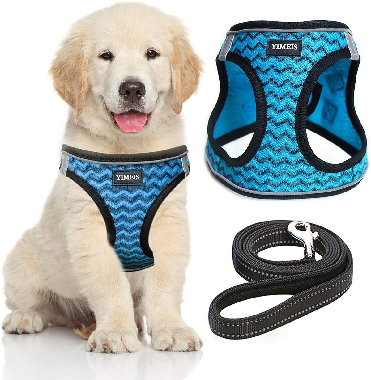 Yimeis Dog Harness And Leash Set, No Pull Soft Mesh Pet Harness, Reflective Adjustable Puppy Vest For Small Medium Large Dogs, Cats (Blue, Medium (Pack Of 1)
