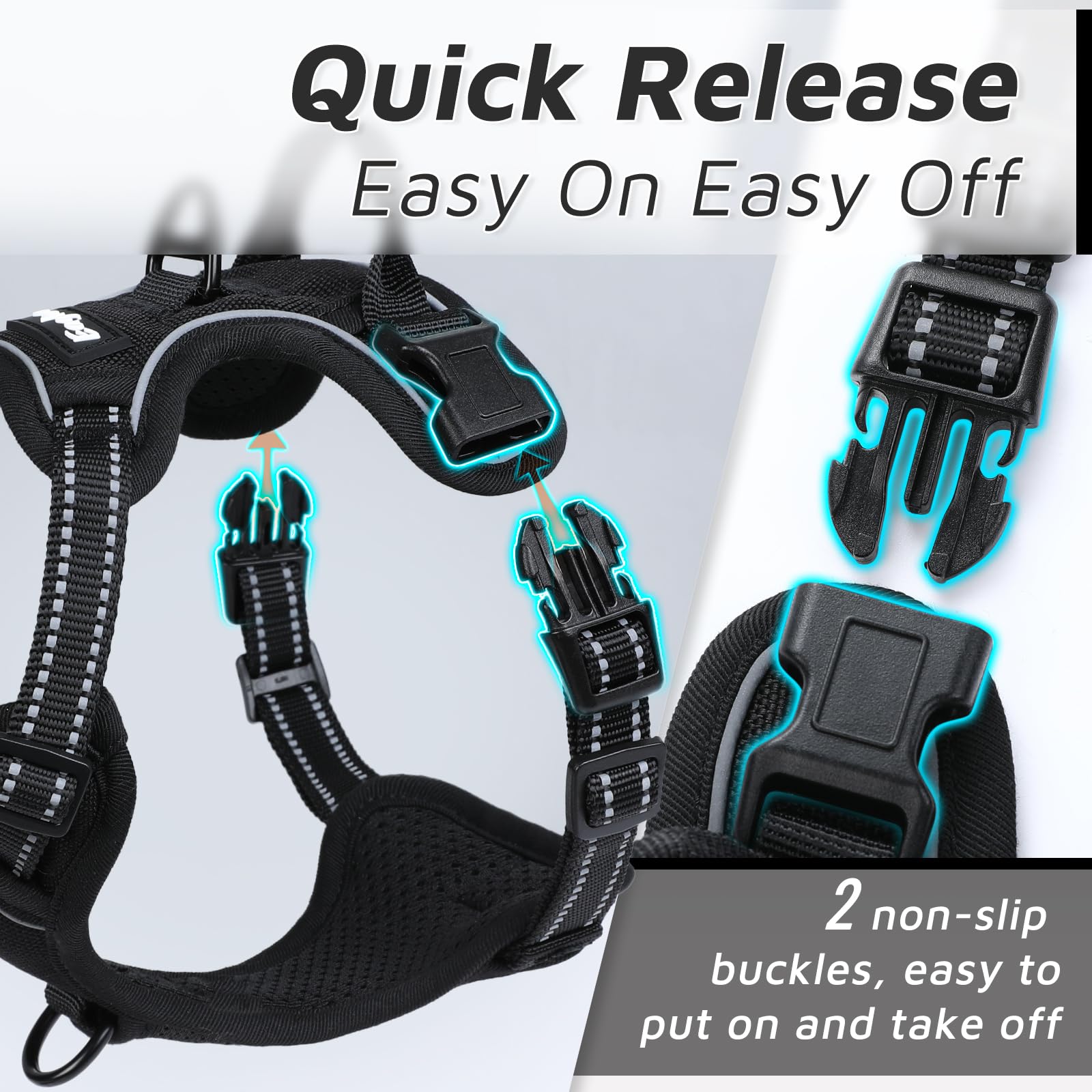 Eagloo Small Dog Harness No Pull, Service Vest With Reflective Strips And Control Handle, Adjustable And Comfortable For Easy Walking, No Choke Pet Harness With 2 Metal Rings, Black, Xs