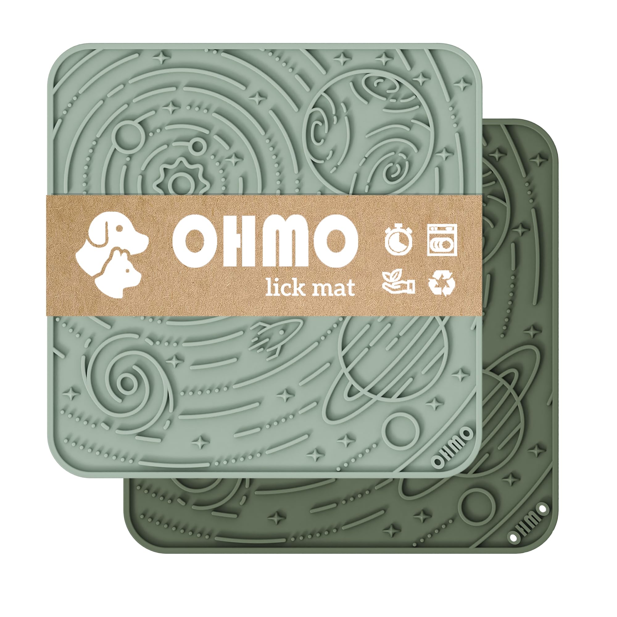 Ohmo Lick Mat For Dogs And Cats(Large, Camo&Light Green, 2Pcs) Enrichment Accessories Toy Space Star Easy Clean Pet Slow Feeder/