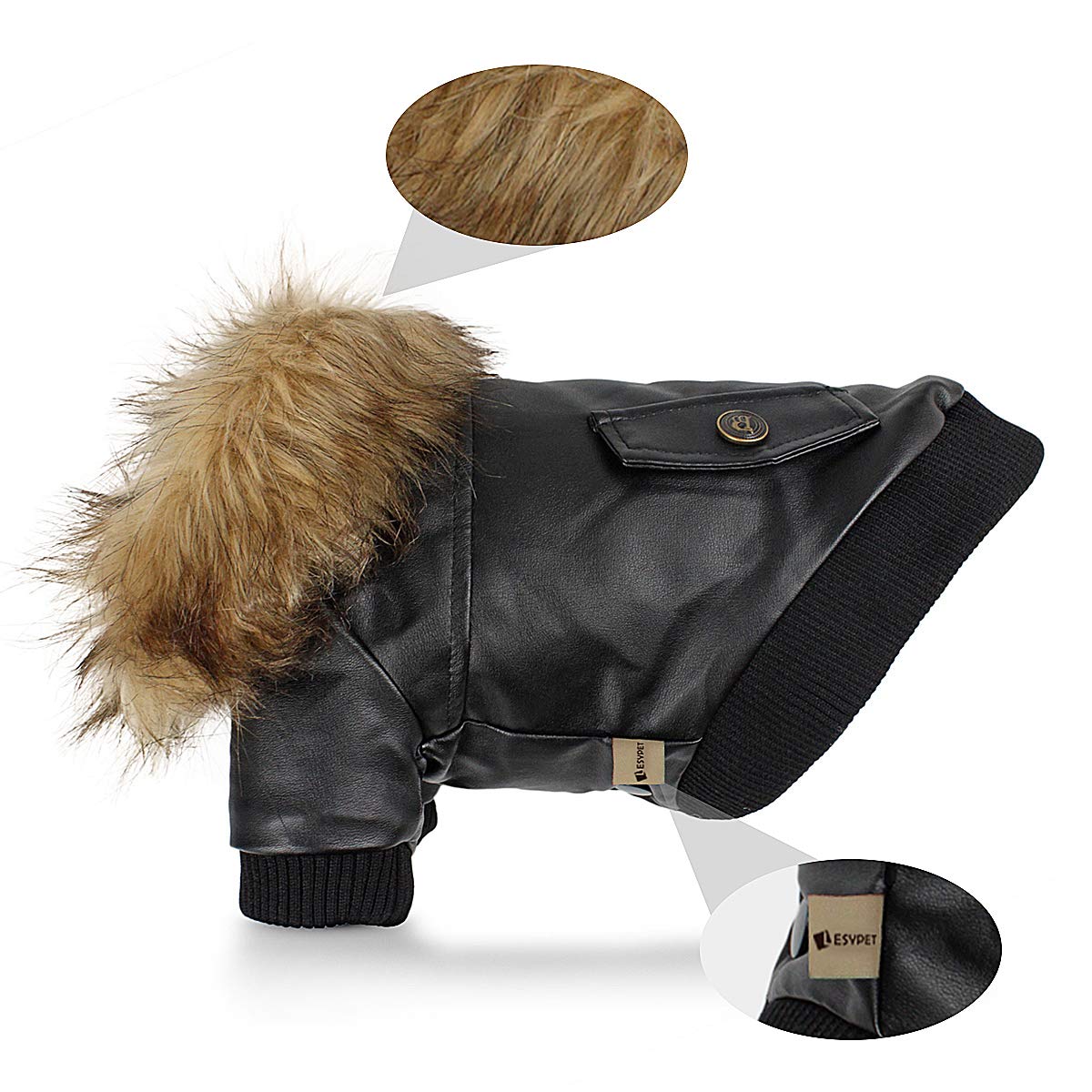 Lesypet Warm Dog Jacket Winter Dog Coats Windproof Waterproof Fleece Lined Dog Leather Jackets For Small Dogs Puppy Black Large