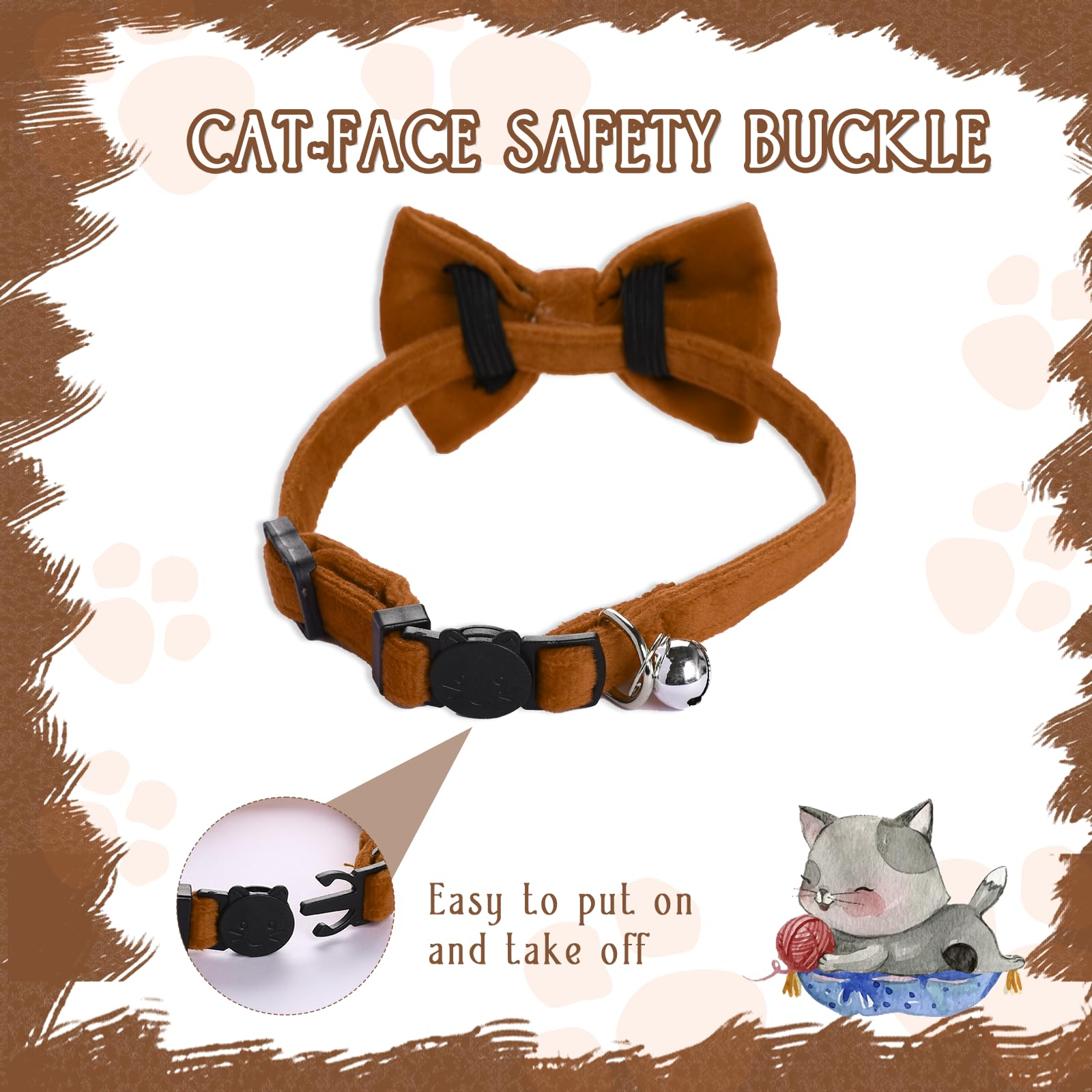 Sliverdew 2 Pcs Adjustable Cat Collar With Bell Kitten Bow Tie Collar Velvet Puppy Collar Breakaway Cat Collars Cute Costume Acc