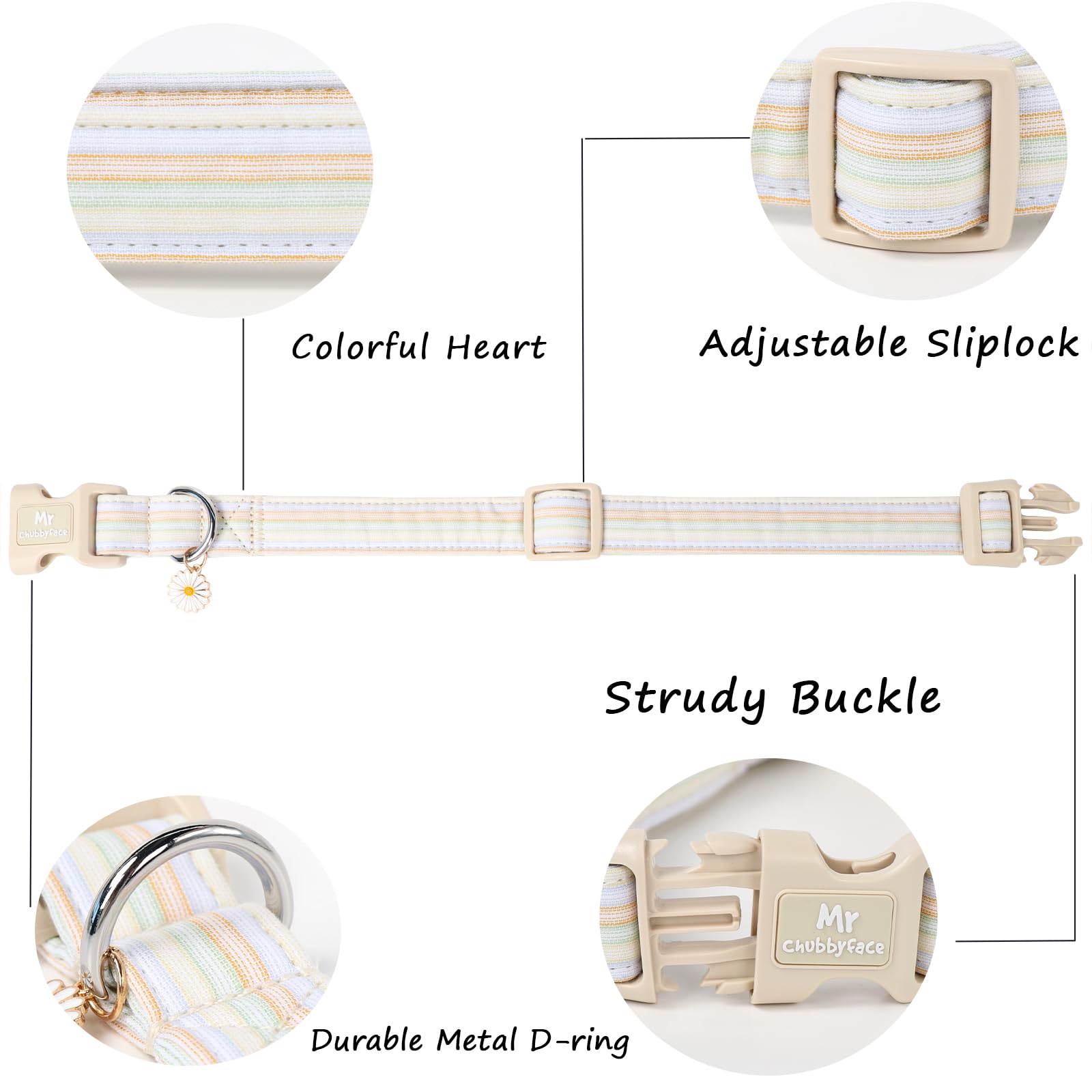 Mr.Chubbyface Cotton Dog Collar, Cute Orange Summer Puppy Collar With Plastic Buckle, Adjustable Soft Natural Fabric Pet Collar