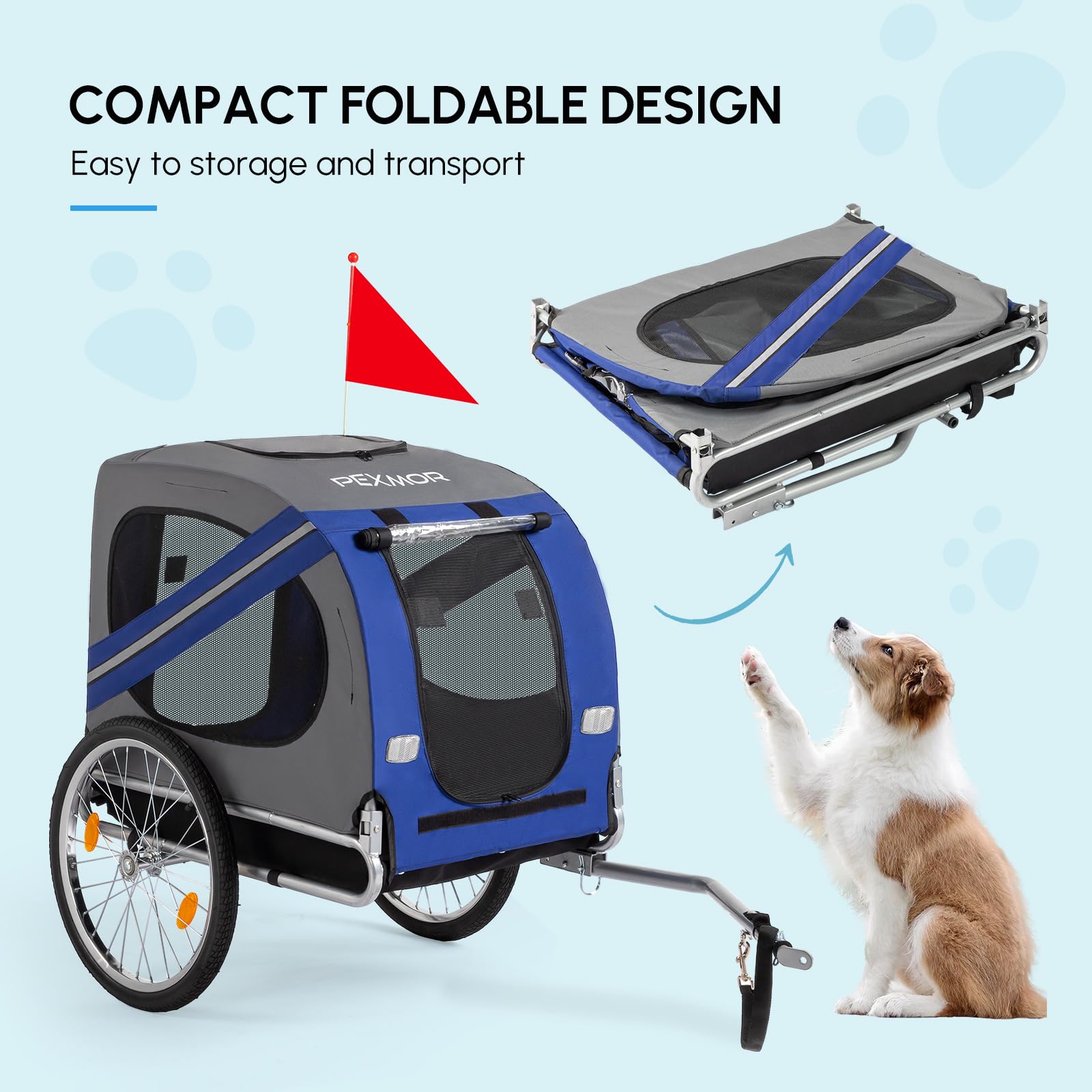 Pexmor Dog Bike Trailer, Folding Pet Dog Trailer Cart For Bicycle, Bike Cargo Wagon Carrier W/Universal Hitch & 20'' Wheel (Deep