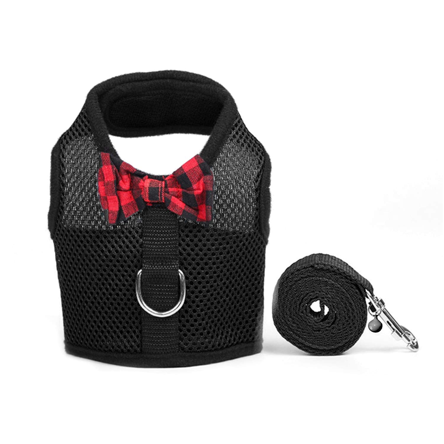 Rypet Animal Harness And Leash - Soft Mesh Pet Harness With Safe Bell, No Pull Comfort Padded Vest For Small Pet Black S