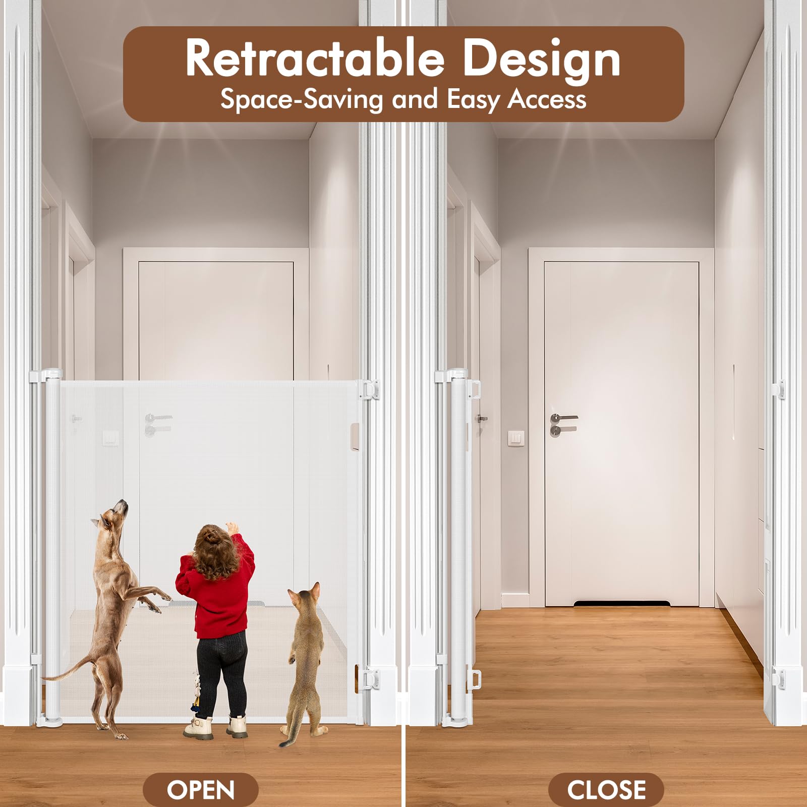 48 Inch Extra Tall Retractable Baby Gates, Extends to 55'' Wide, Extra Tall Dog Gate for Doorways Indoor Tall Mesh Gate Extra Ta