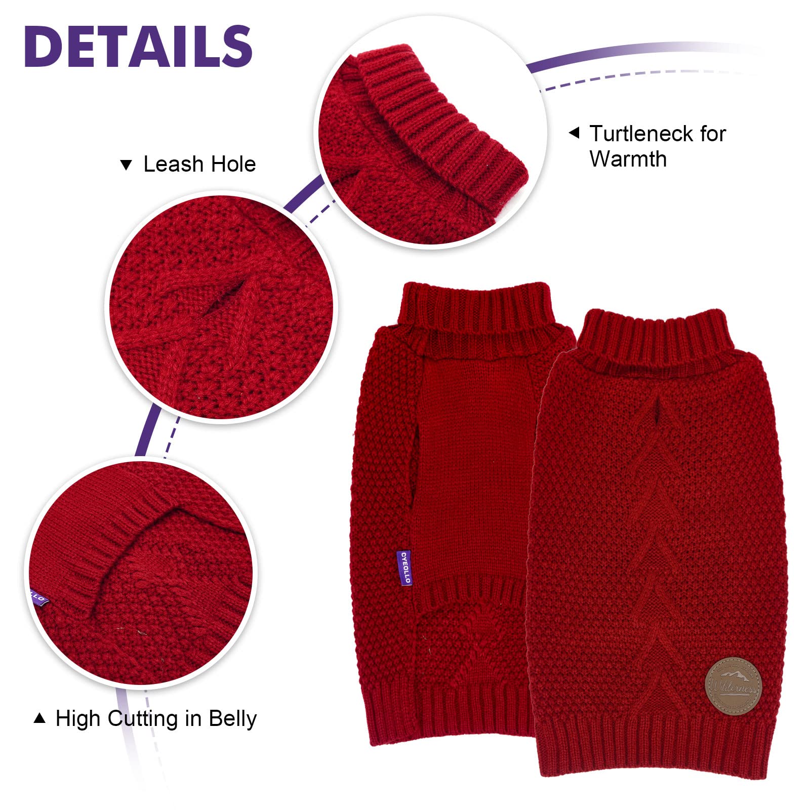 Cyeollo Small Dog Sweater With Leash Hole Warm Turtleneck Knitted Pet Dog Clothes Puppy Sweaters For Small Dogs