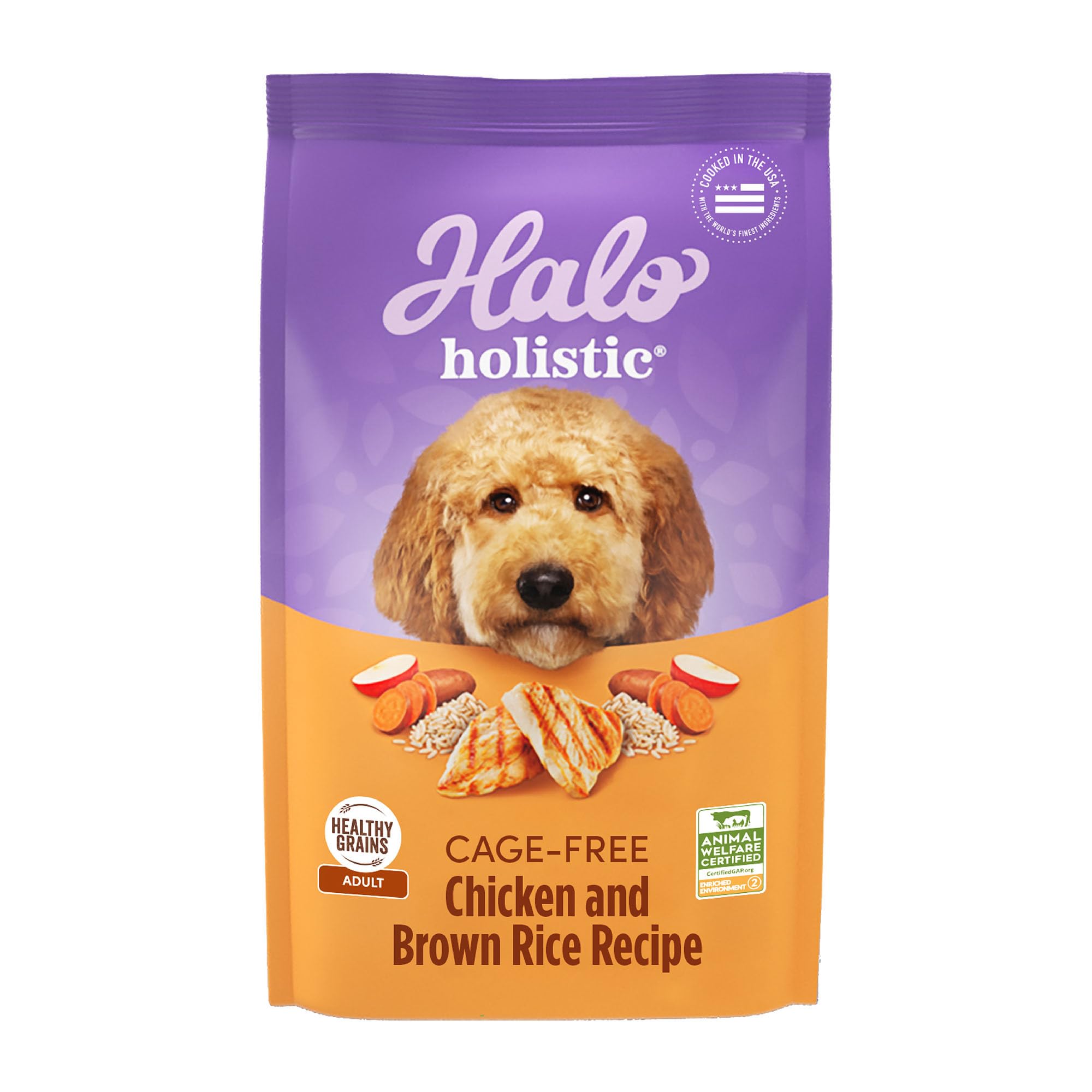 Halo Holistic Dog Food Cage Free Chicken & Brown Rice Formula, Healthy Grains Dry Dog Food, Complete Digestive Health, Kibble fo