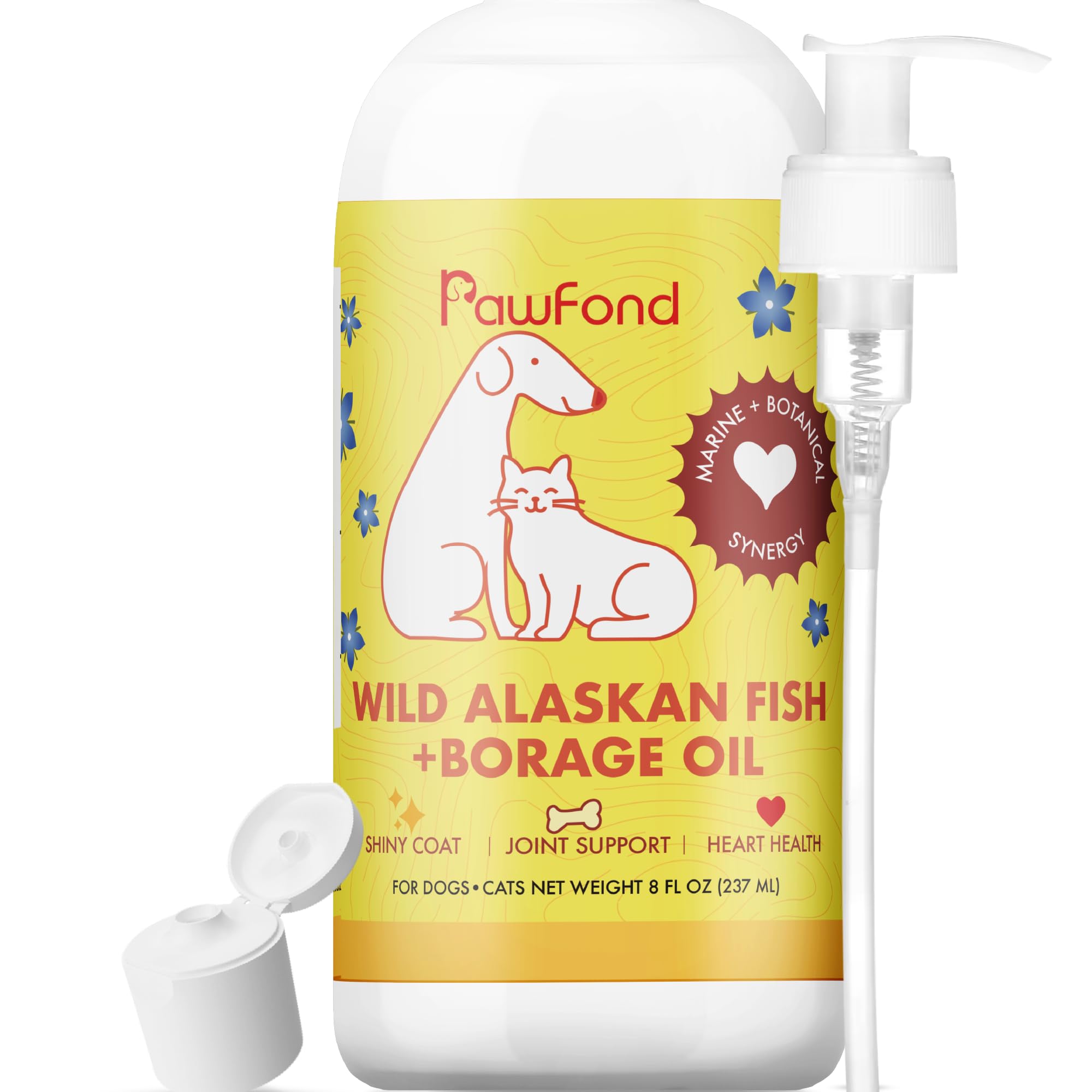Fish Oil for Dogs & Cats - Wild Alaskan Salmon & Pollock Oil, Omega 3 EPA DHA, Borage Oil GLA 22%, Anti-Itch & Allergy Relief, S
