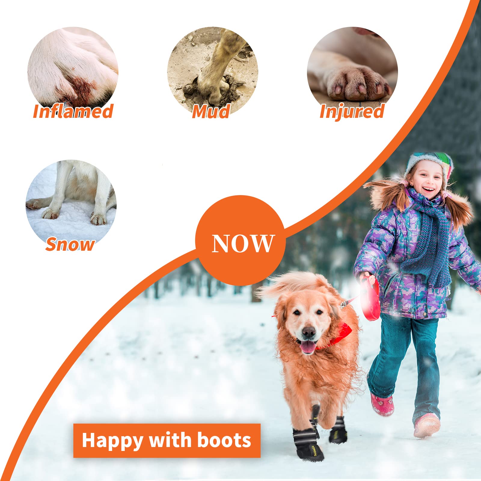 DcOaGt Dog Boots for Large Dogs, Waterproof Anti-Slip, Size 6, Black, Breathable Reflective Booties for Winter & Summer Outdoor Use