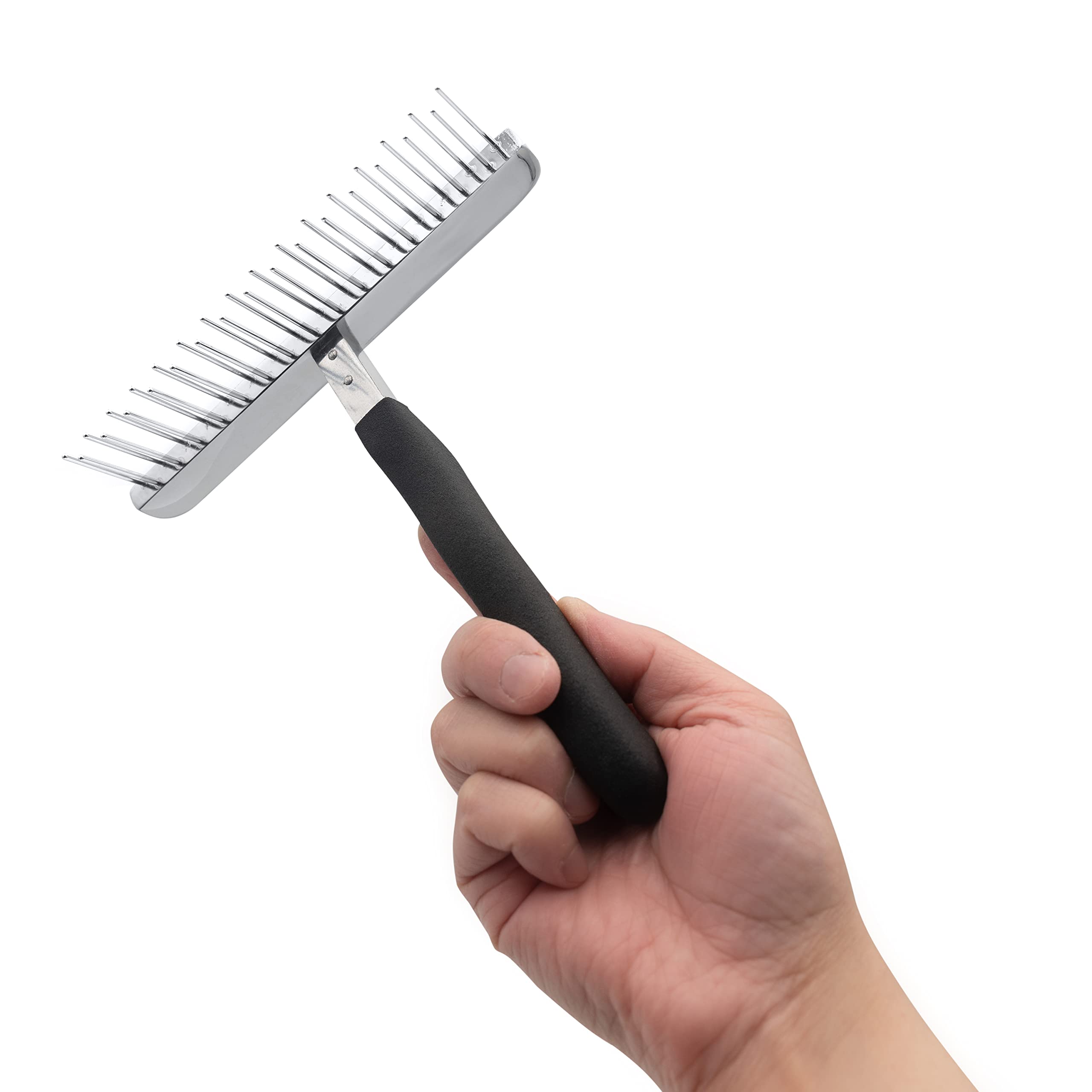 Chris Christensen Bathing T-Rake, 1 1/4 In Staggered Pins, Groom Like A Professional, Rubberized Ergonomic Handle, Removes Tangles And Knots, 6 In Head, A431