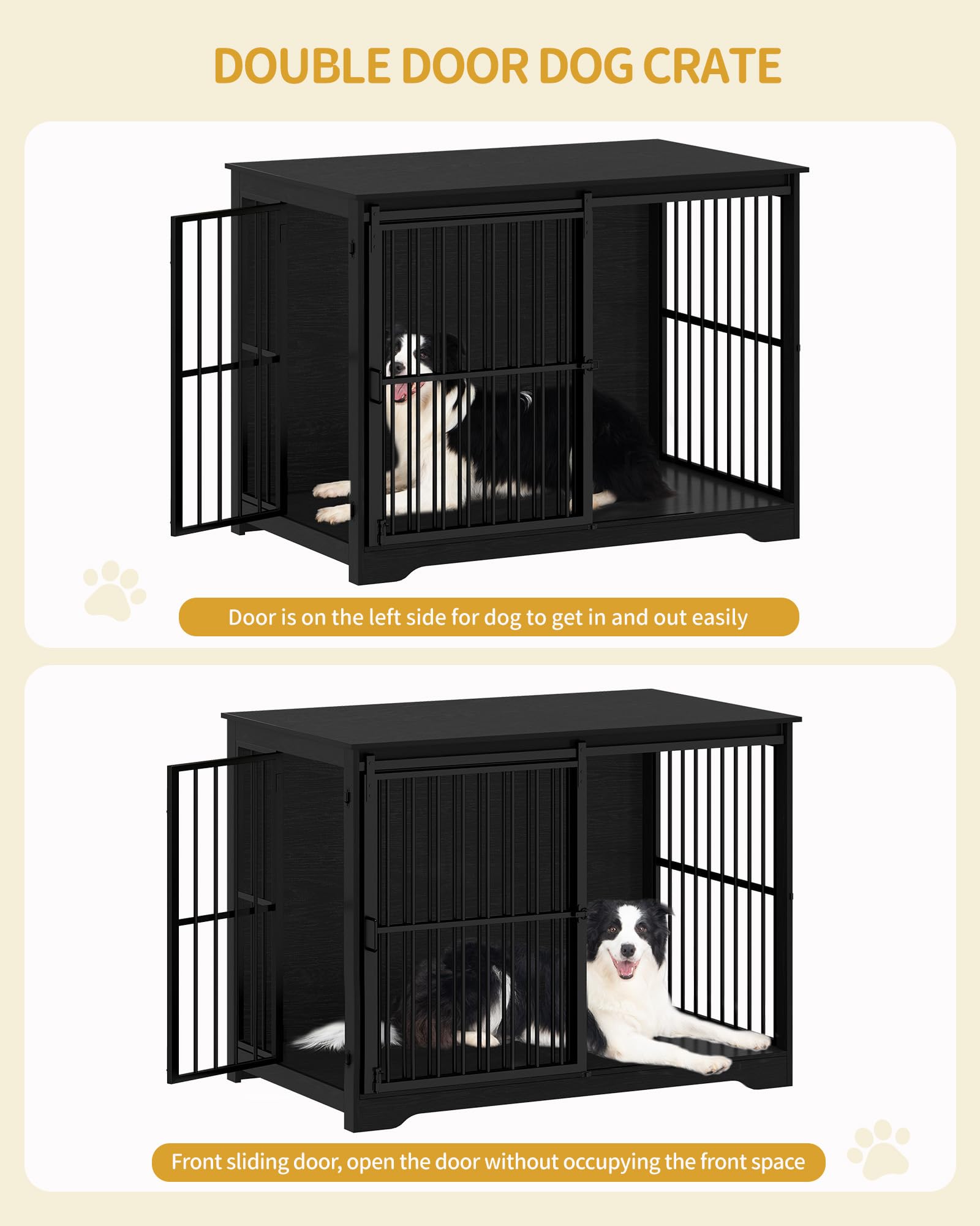 Hzuaneri XXL Large Dog Crate - Heavy Duty Wooden Kennel with Barn Door, 46.9" x 28.3" x 34.6", Black, Model DFC