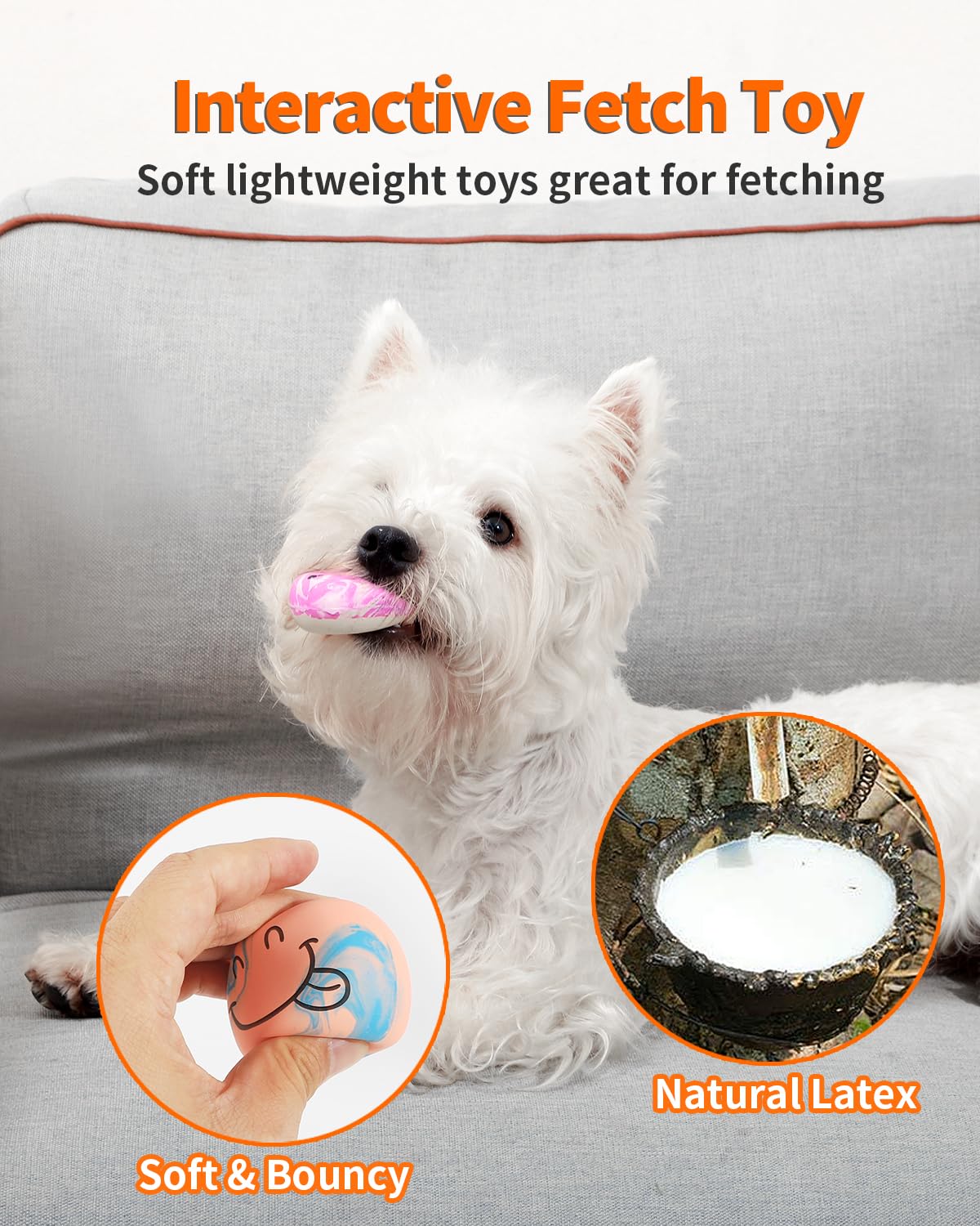 SCHITEC Squeaky Dog Toys - 6 Pack Interactive Latex Rubber Balls for Small Dogs - Multicolor, Soft Fetch Play Balls, Model CW-0118-A