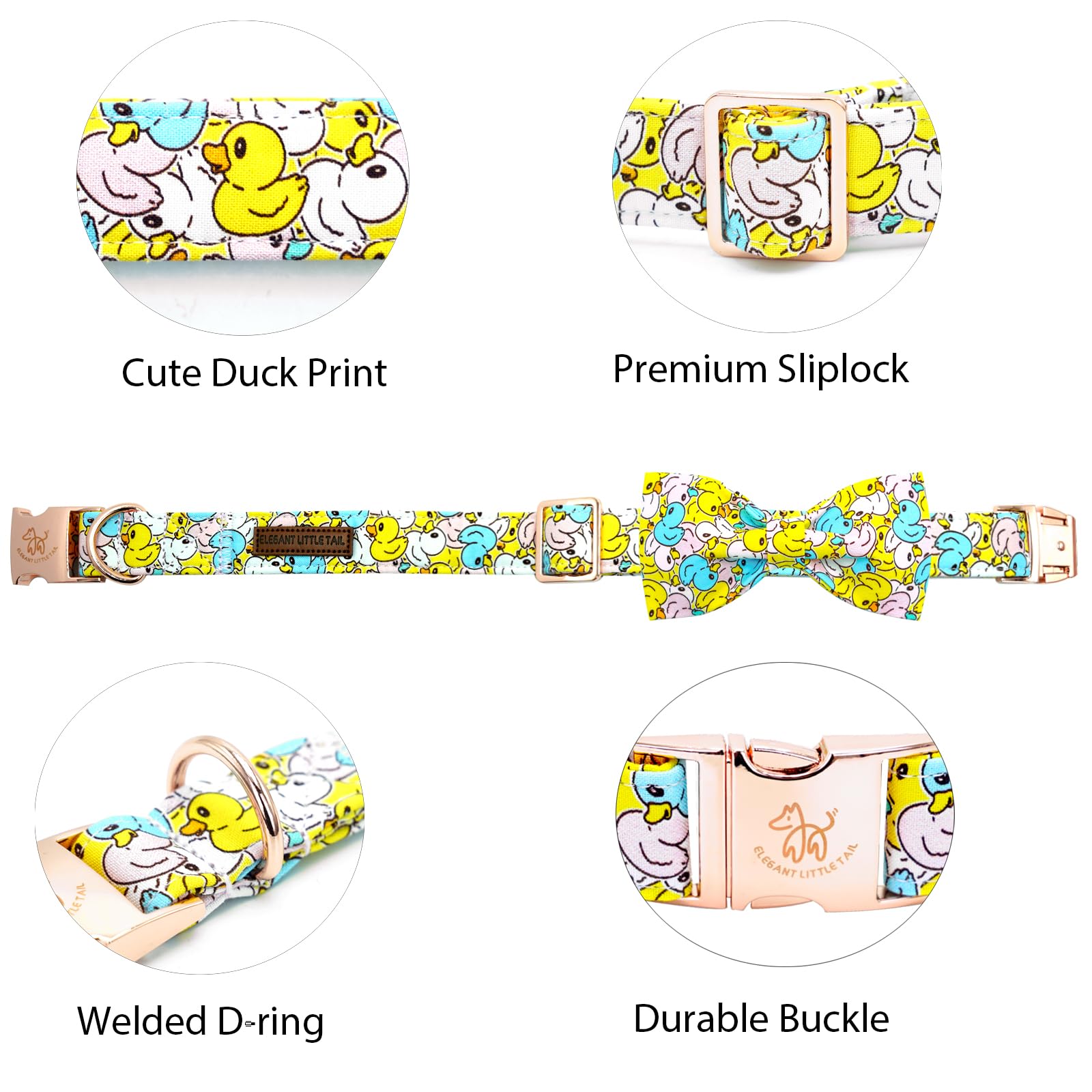 Elegant Little Tail Dog Collar- Cute Duck Dog Collar With Bow For Small Puppy, Female Or Male Adjustable Cotton Summer Pet Bow H
