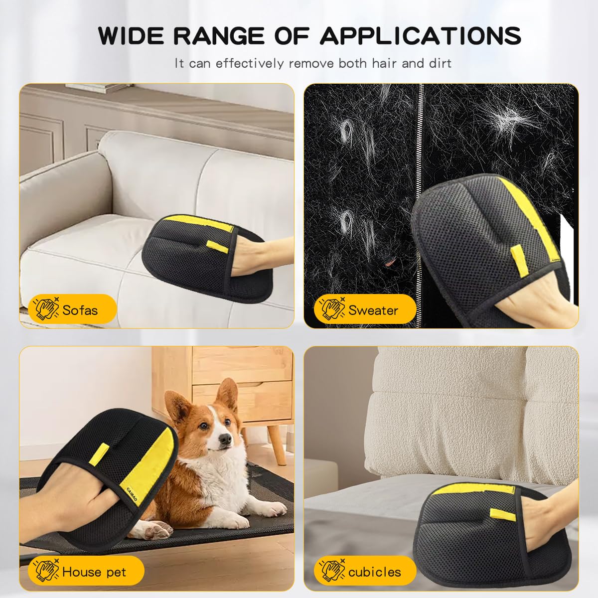 CAIBAO Pet Hair Removal Gloves - Reusable & Washable, 2pcs Black, Effortless Cleaning for Sofa, Clothing, Pet Beds, Ideal for Busy Pet Owners