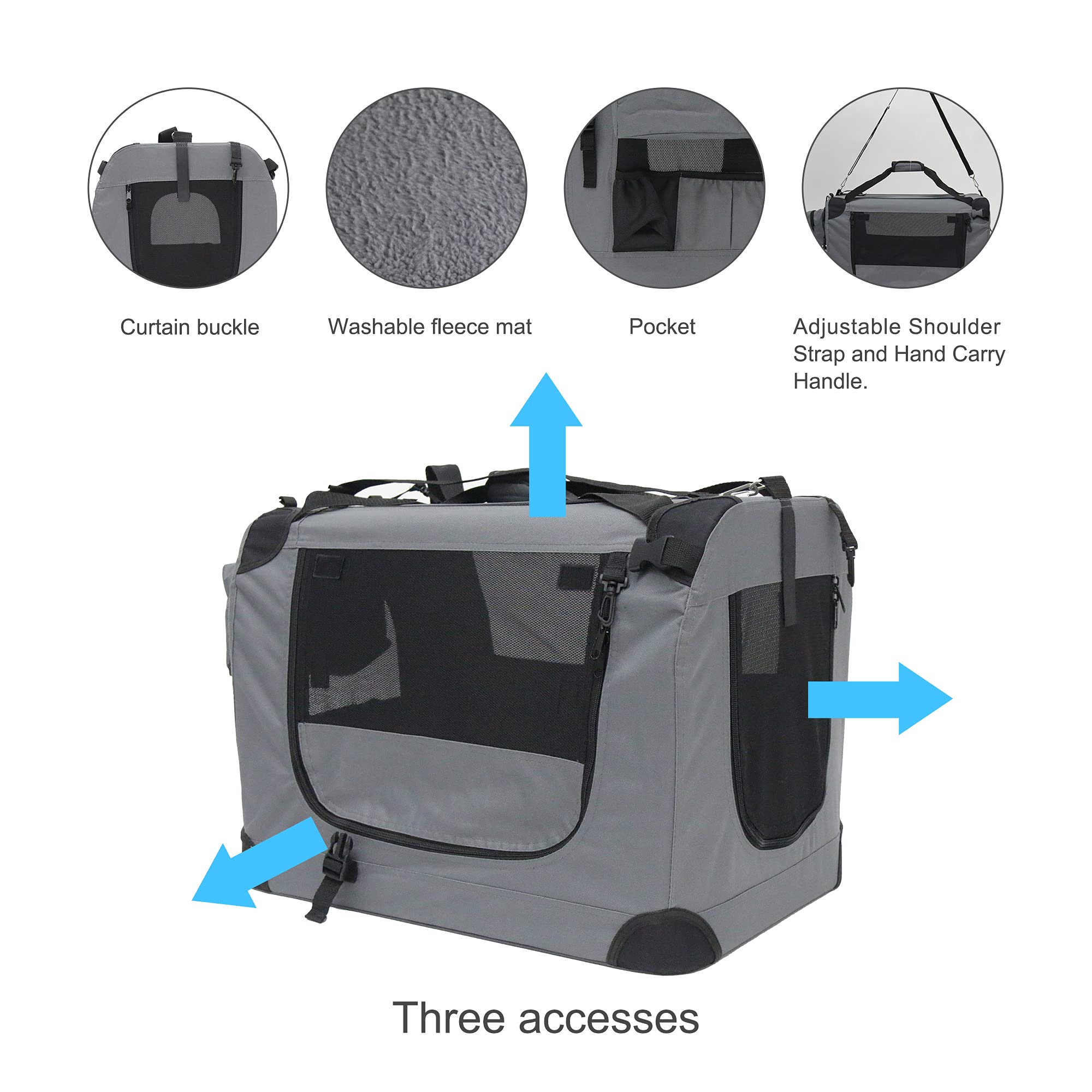 Prutapet Large Cat Carrier 24''X16.5''X16.5'' Portable Dog Crate For Small Medium Dogs Collapsible Traveling Pet Crate With Coll