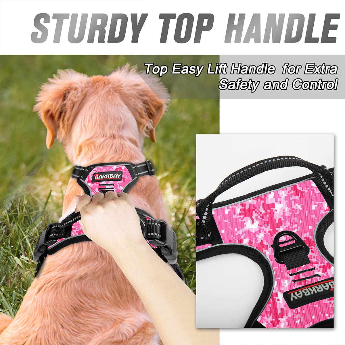 Barkbay No Pull Dog Harness Front Clip Heavy Duty Reflective Easy Control Handle For Large Dog Walking(Pink Camo,Xl)