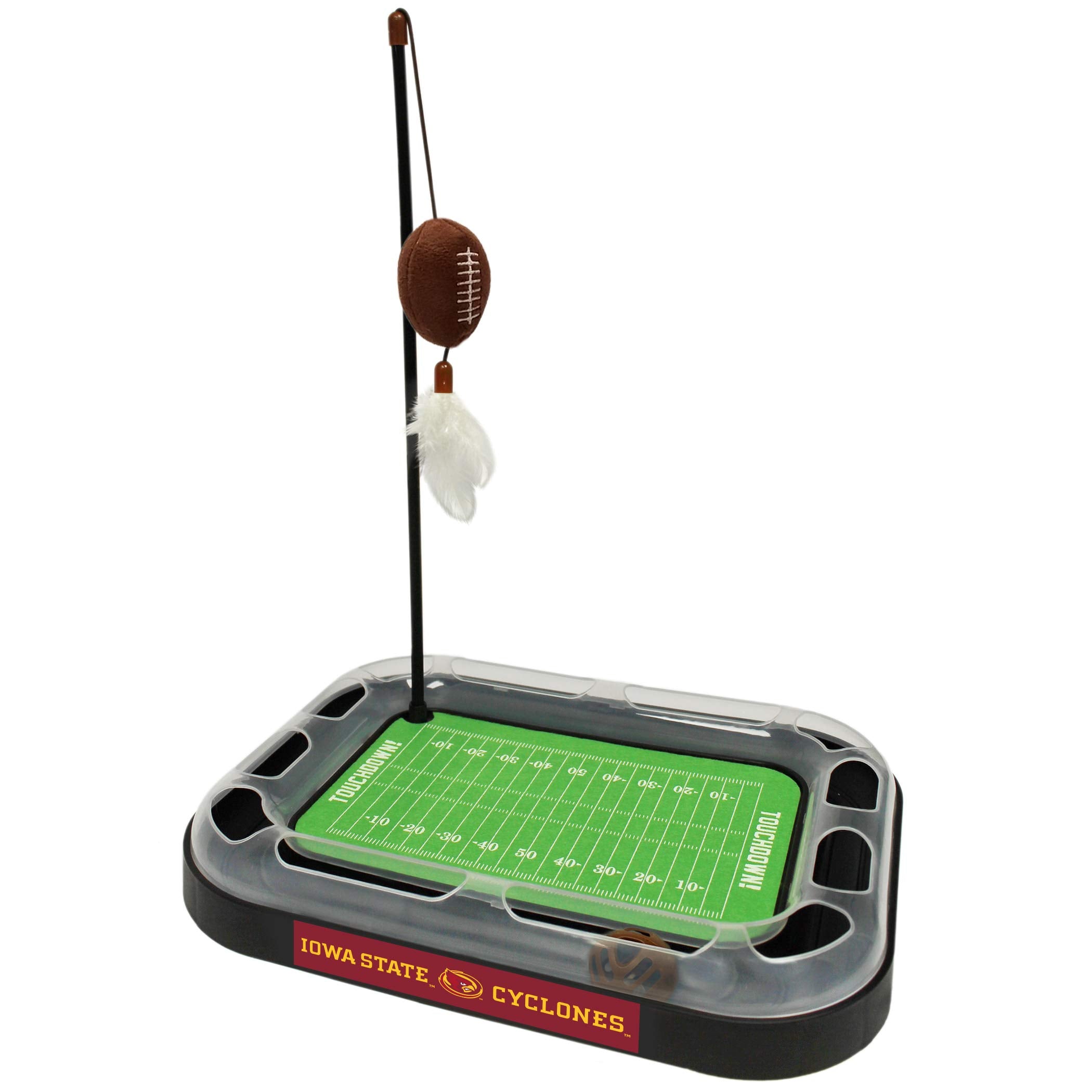 Pets First 5-In-1 Cat Scratcher Toy: Iowa State Cyclones Football Field Cat Scratcher With Catnip Filled Plush Football & Feathe