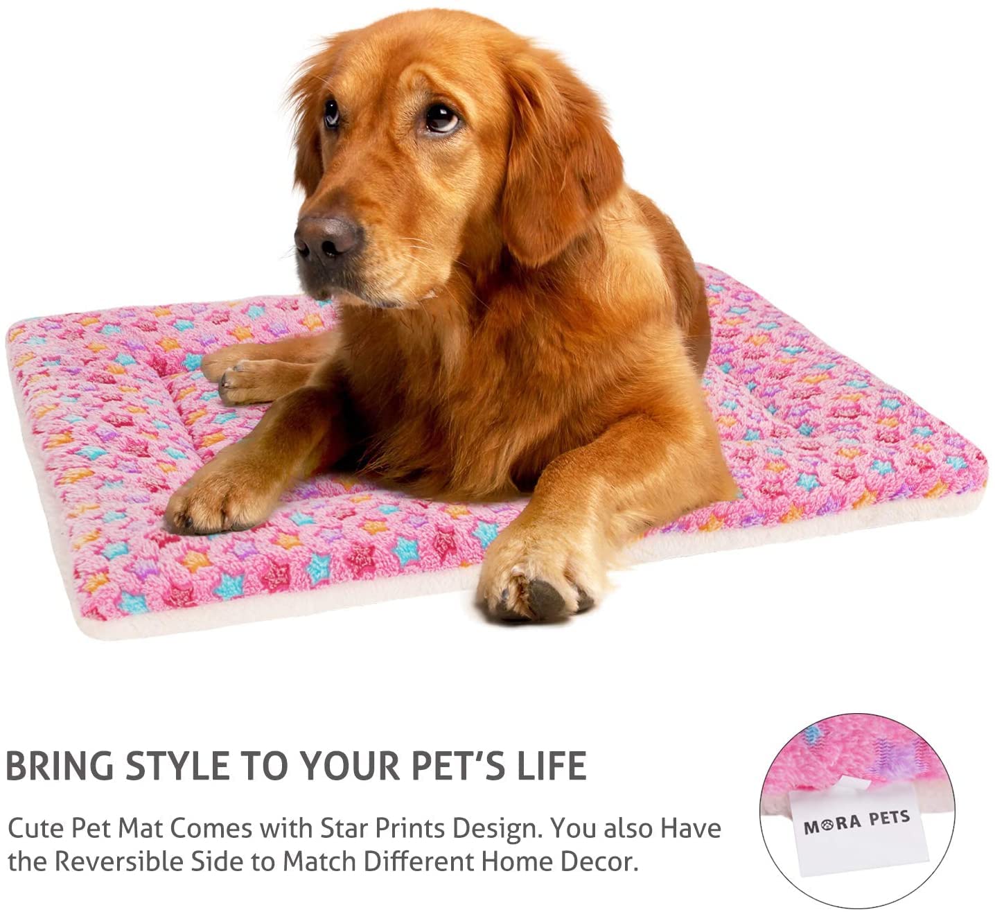 Mora Pets Dog Bed Crate Pad Ultra Soft Pet Bed With Cute Star Print Washable Crate Mat For Large Medium Small Dogs Reversible Fleece Dog Crate Kennel Mat Cat Bed Liner 41 X 29 Inch Pink