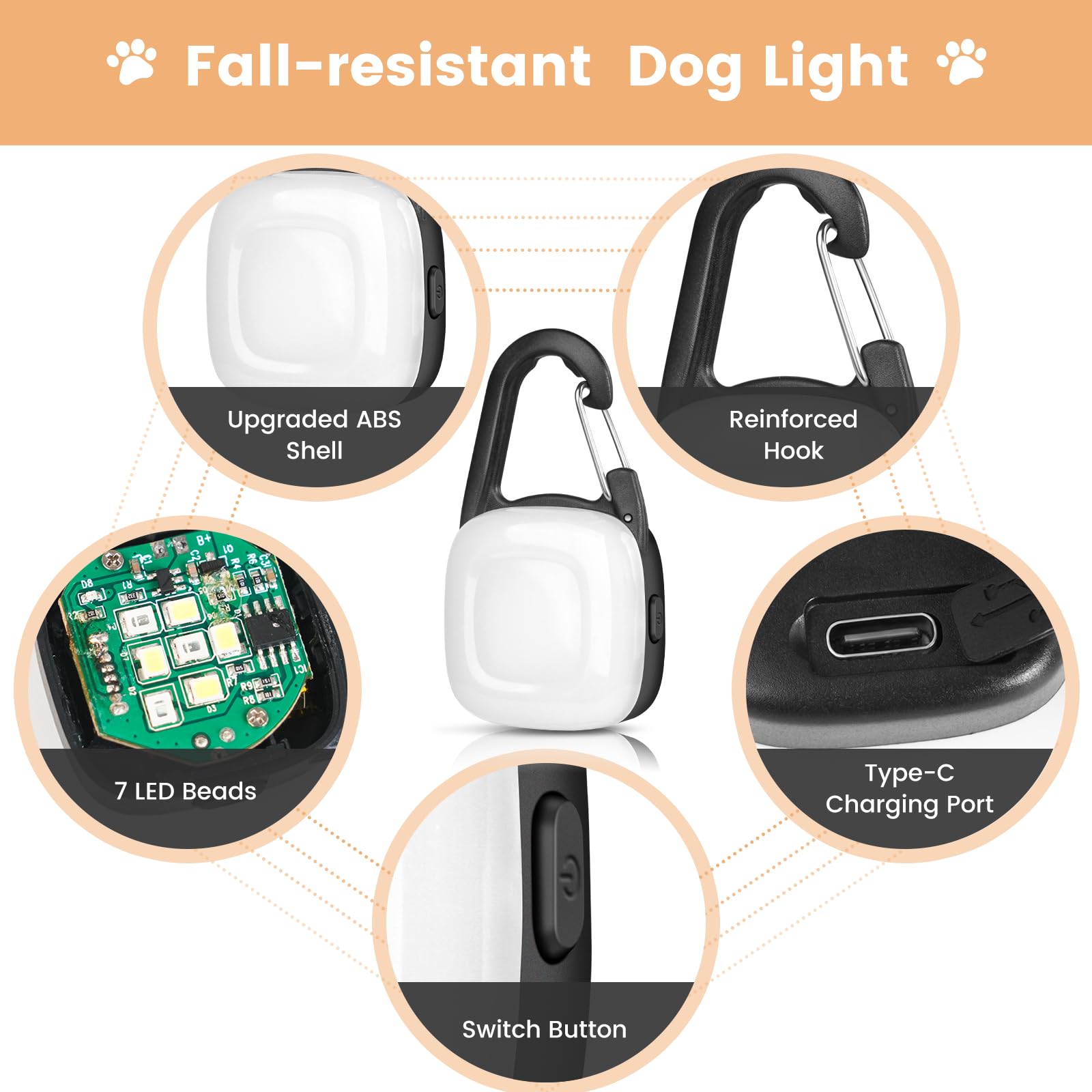 Dog Lights for Night Walking, 2 Pack 4 Modes Dog Collar Light, IP68 Waterproof Type-C Rechargeable Pet Safety LED for Running, C