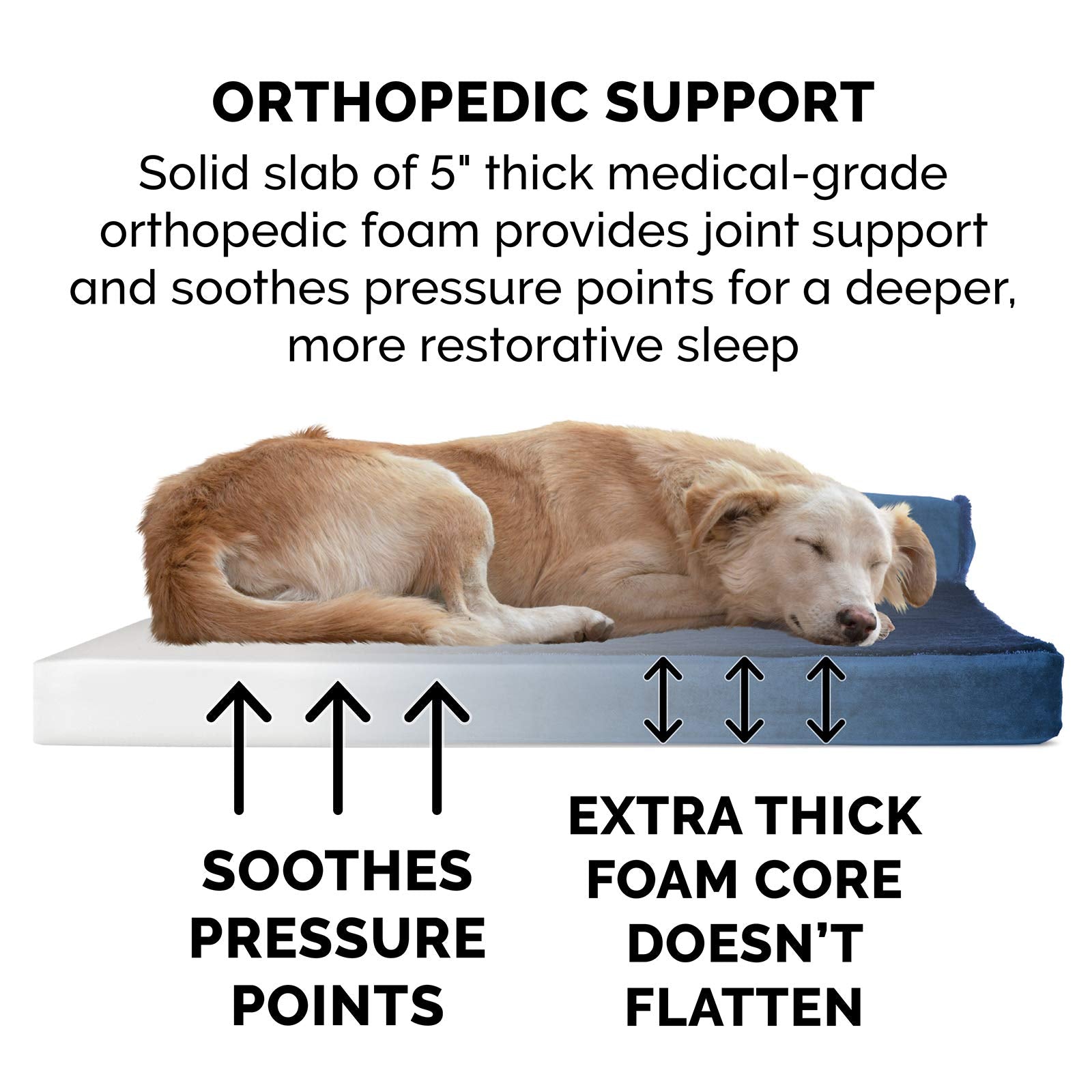 Furhaven Orthopedic Dog Bed For Large Dogs W/ Removable Bolsters & Washable Cover, For Dogs Up To 125 Lbs - Plush & Velvet L Shaped Chaise - Deep Sapphire, Jumbo Plus/Xxl