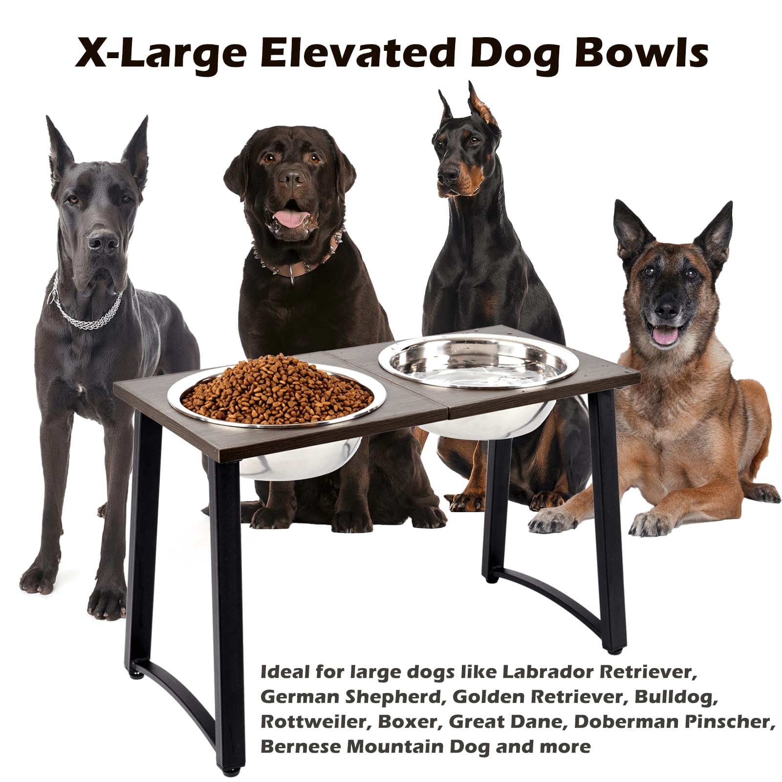 Adengl Elevated Dog Bowls For X-Large & Large Dogs, 16    Tall Raised Feeder Stand With 2  3000Ml Stainless Steel Bowls And Slow