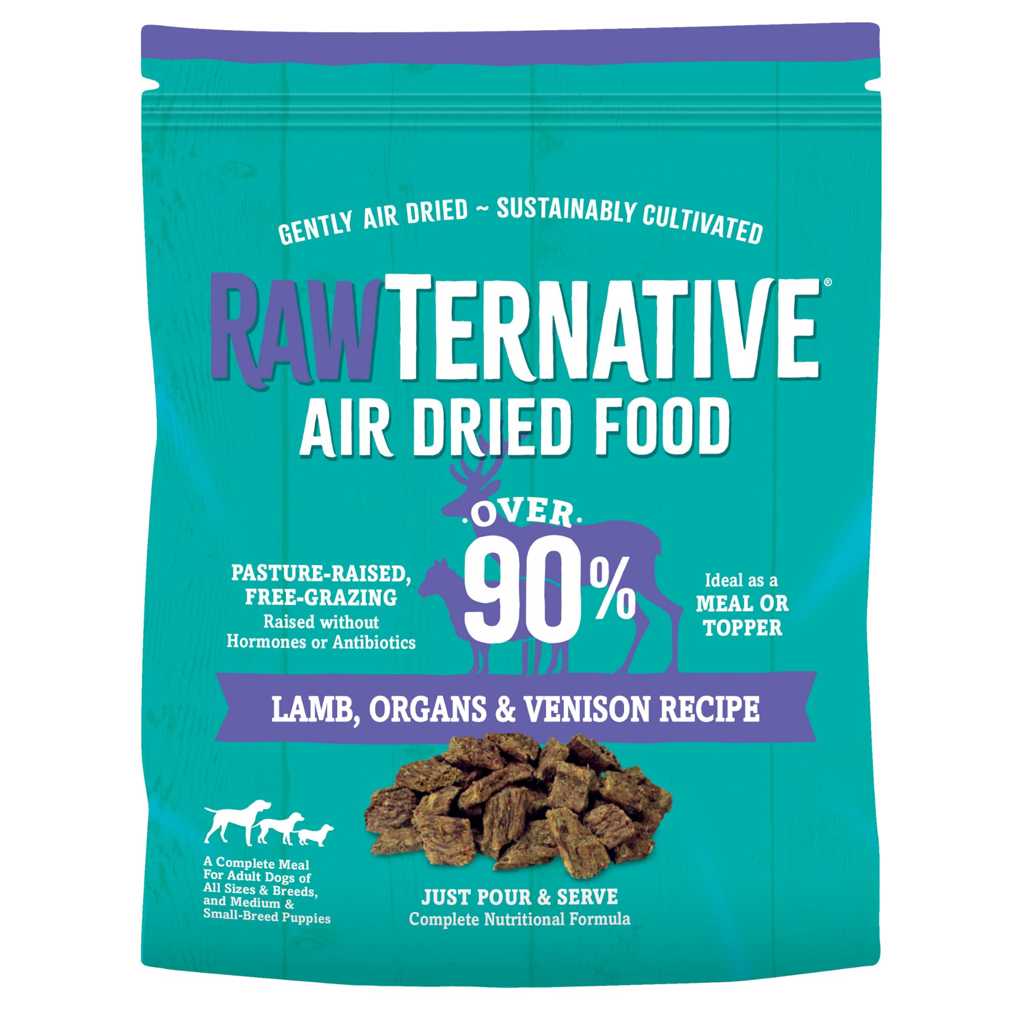RawTernative Air Dried Dog Food, High Protein, Over 90% Real Lamb, Organs, & Venison + New Zealand Green Mussels, Complete Meal 