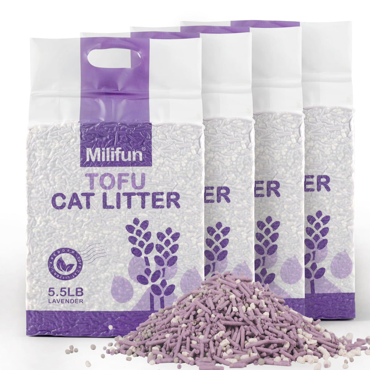 Tofu Cat Litter, Dust-Free Kitty Litter, Ultra Absorbent Clumping Cat Pellet Litter, Fast Drying, Lavender Cat Tofu Litter Odor 