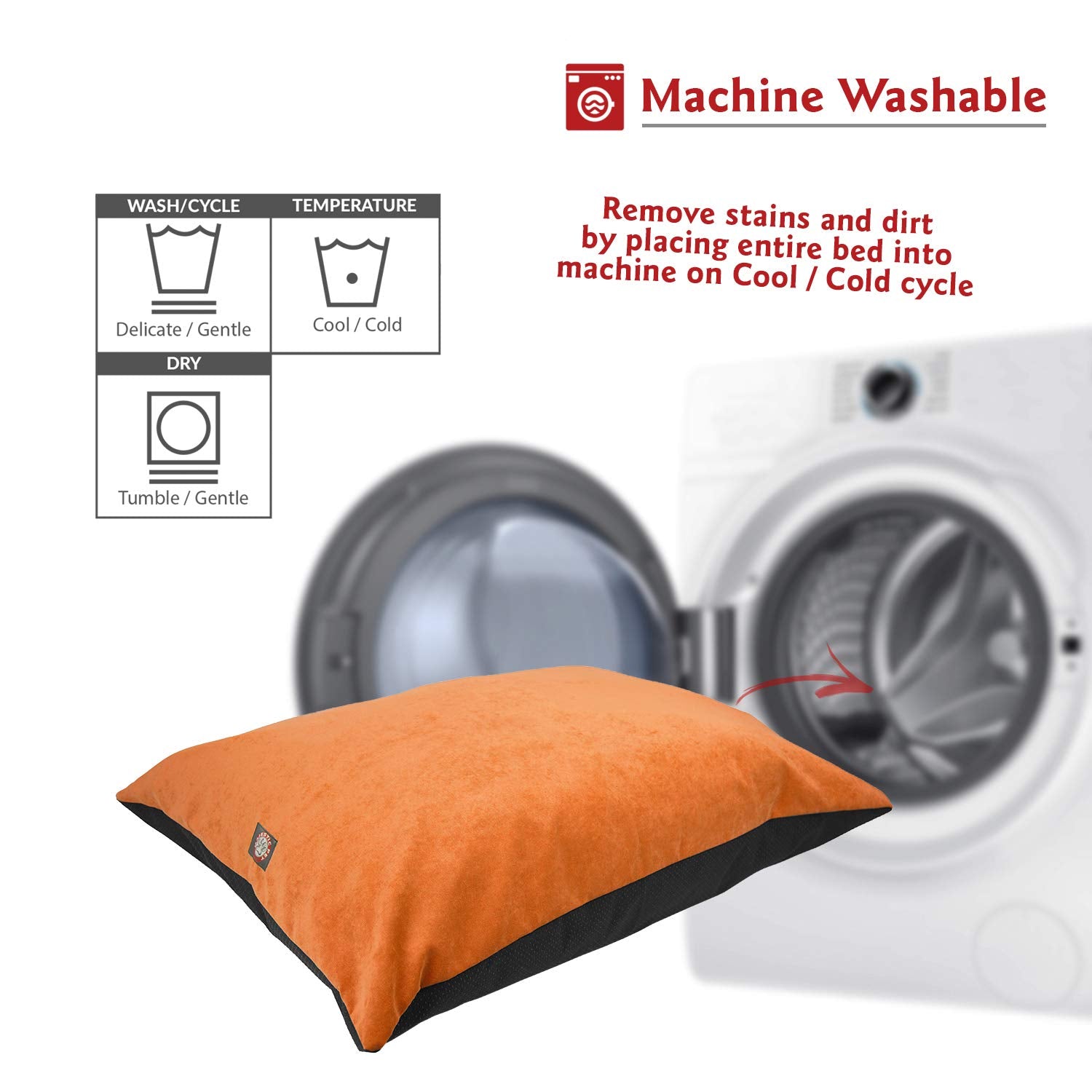 Villa Majestic Pet Comfy Dog Bed Washable Non Slip Pillow Bed For Large Breeds Rectangle 46 X 35 Inch Orange