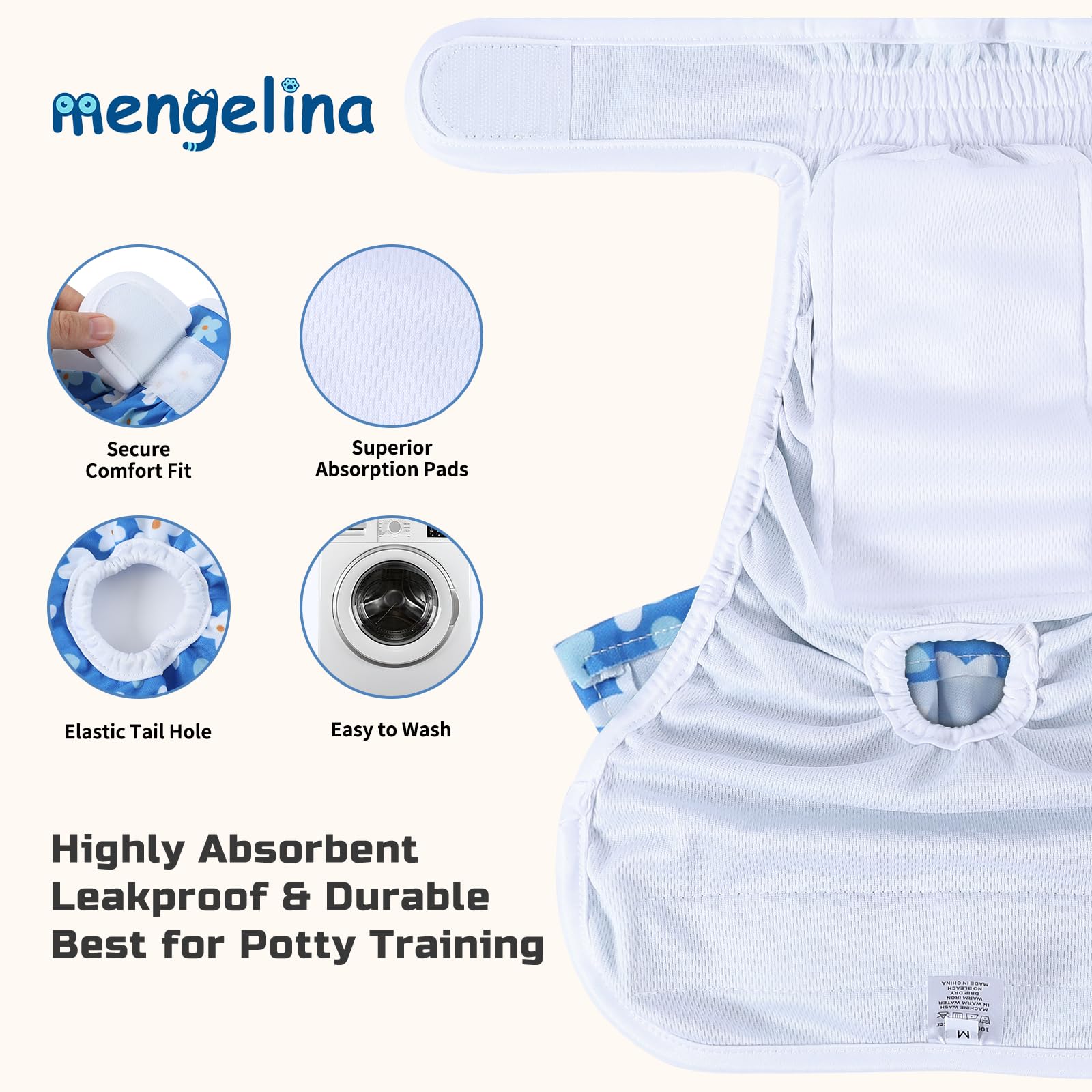 Washable Dog Diapers Female 3 Pack Reusable Highly Absorbent Puppy Diaper, Premium Doggie Diaper, Durable Leak-Proof Dot Doggy D