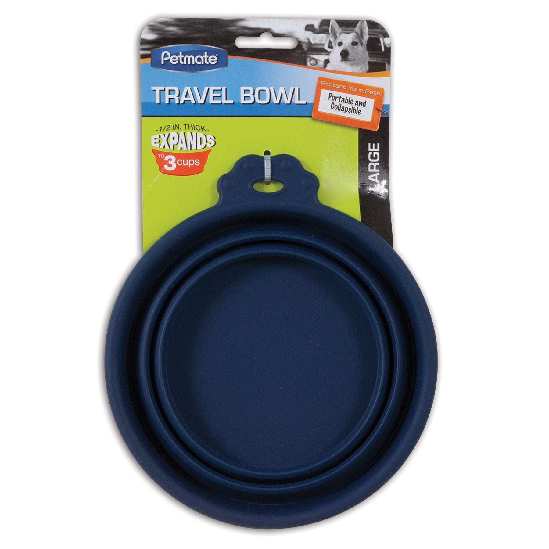 Petmate Petmate 23369 Silicone Round 3-Cup Travel Bowl for Pets, Navy Blue