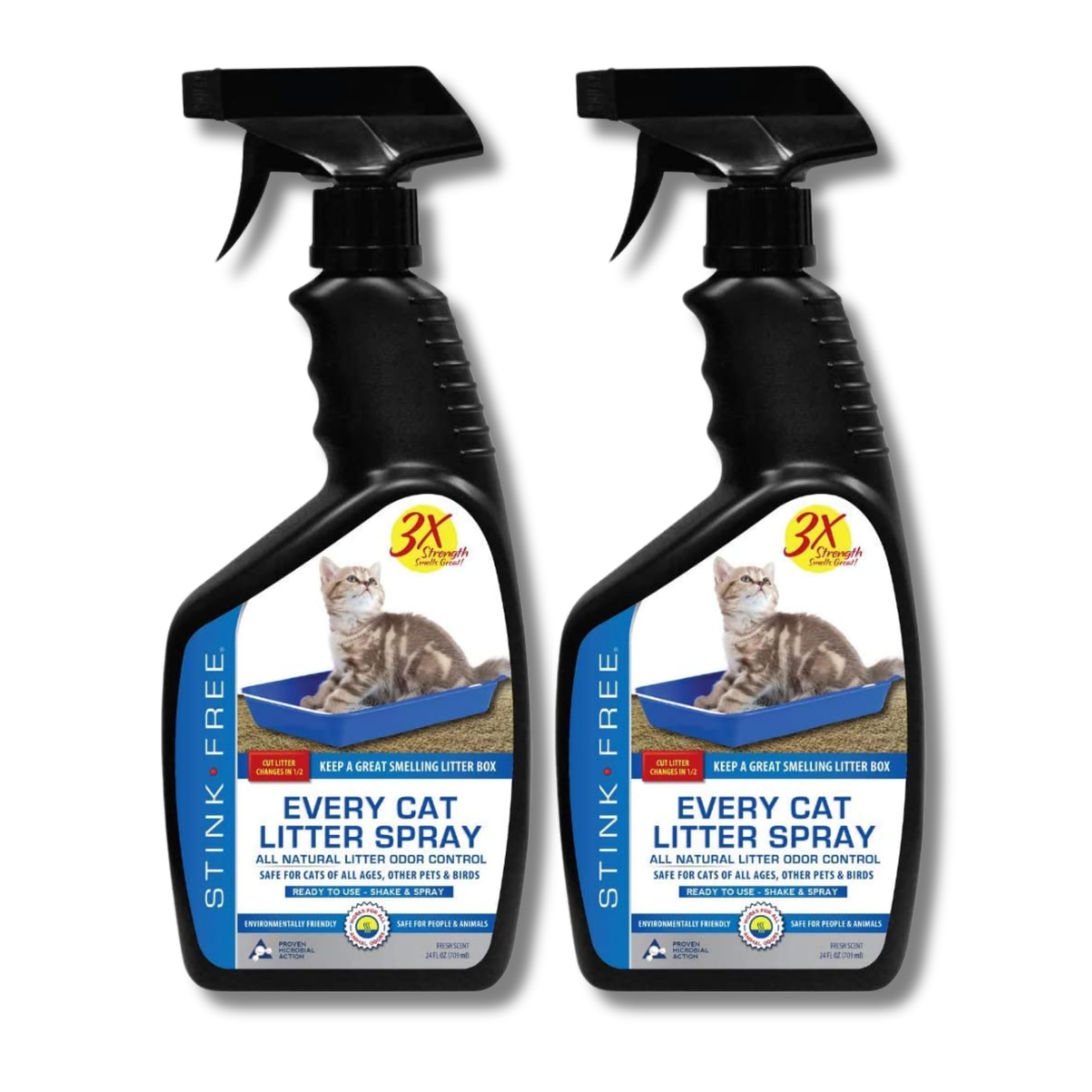 Stink Free Every Cat Litter Spray Odor Eliminator (2 Pack) - Cut Litter Box Changes in Half! 24 oz.