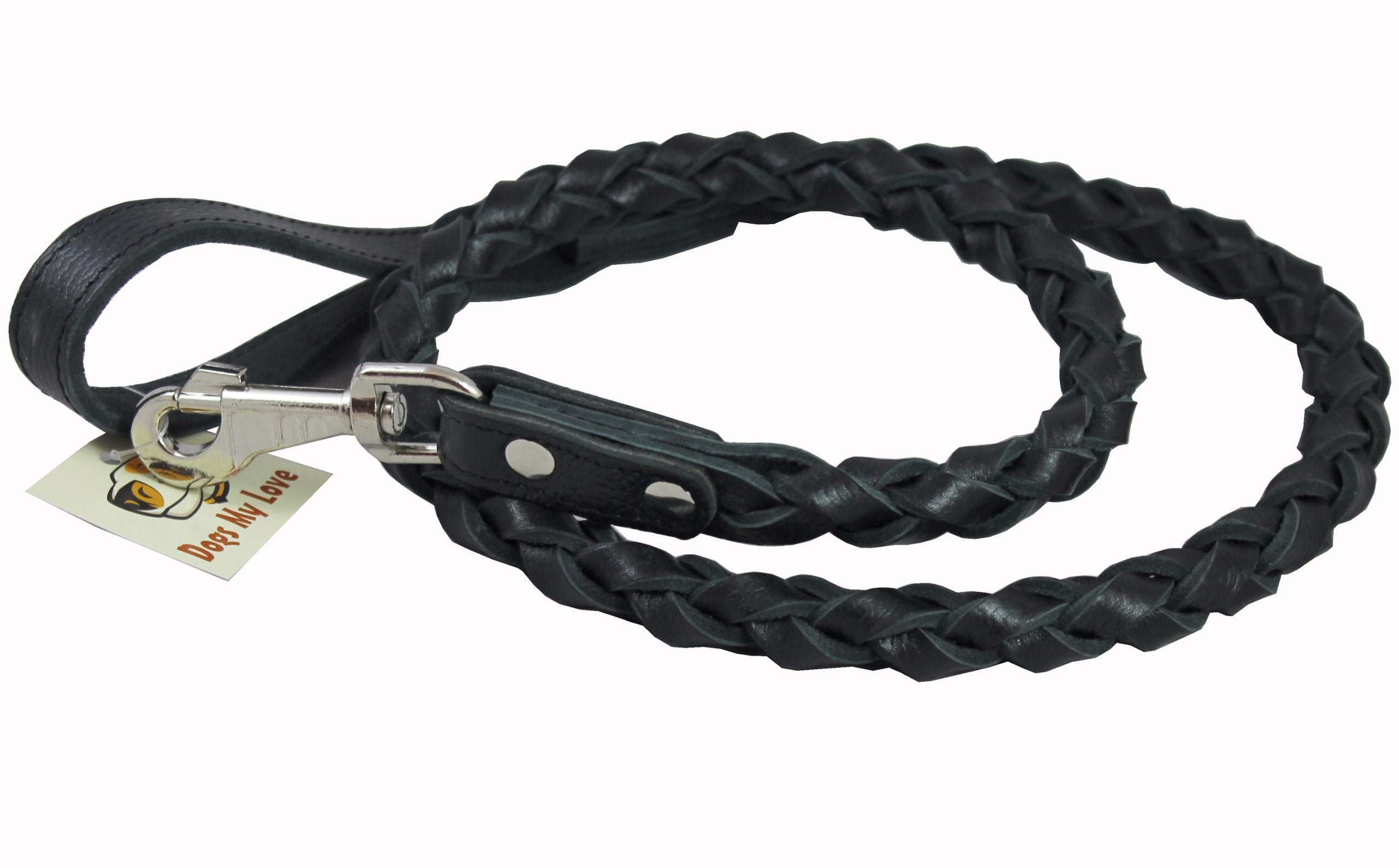 4-Thong Round Fully Braided Genuine Leather Dog Leash, 4 Ft X 3/4' (20Mm) Black, Xlarge Breeds