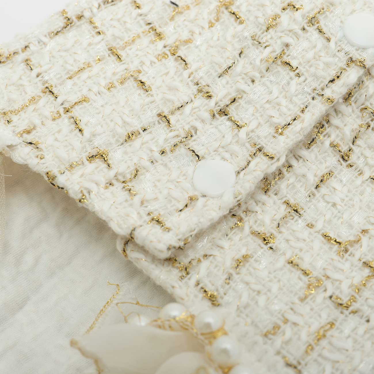 Dog Plaid Dress Lace Tulle Tutu Princess Skirt With Pearls Accessory For Small Girl Dogs Christmas Holiday Wedding Birthday Party (White, Xl)