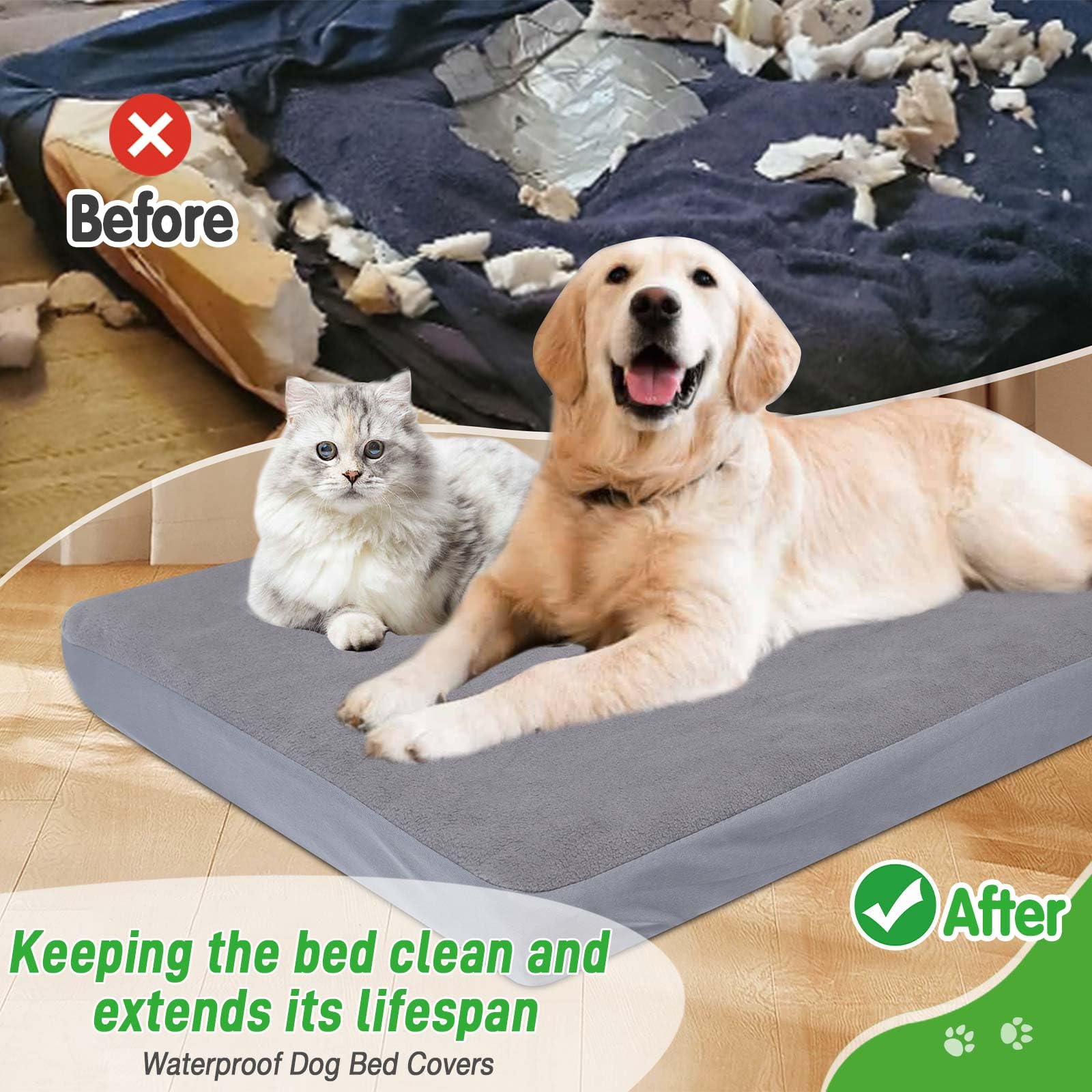 Dog Bed Covers Replacement 100% Waterproof for Dog Bedding Washable Grey 2 Pack 27'' x 36'' M