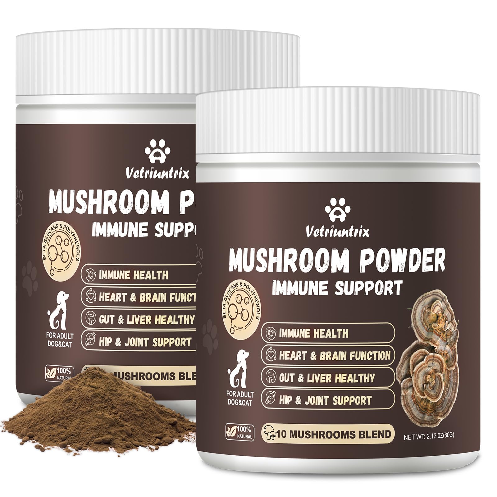 Turkey Tail Mushroom for Dogs, Organic 10 Mushroom Blend for Lumps and Bumps, Dog Herbal Supplements Probiotic with 50% -Glucan,