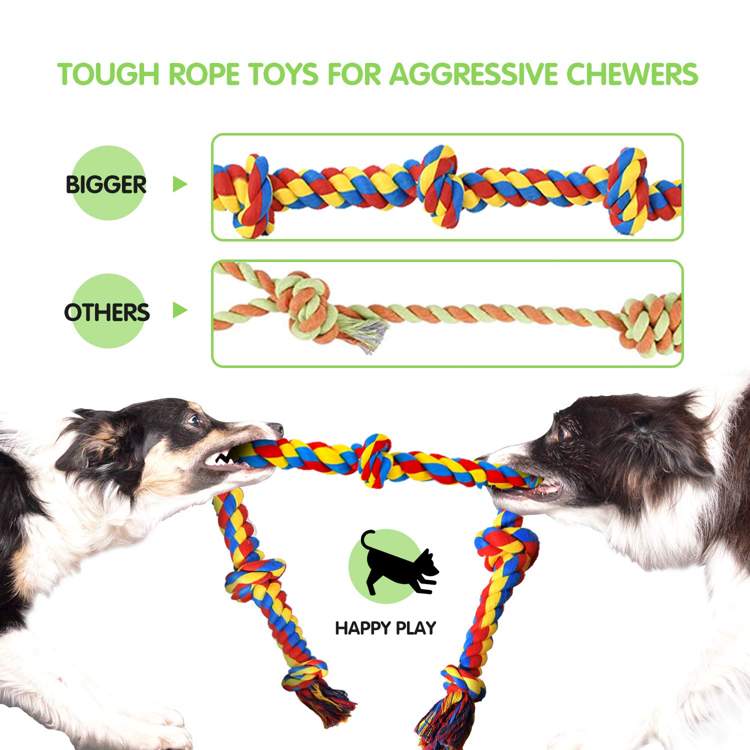 Sharlovy Large Tough Chew Toys For Aggressive Chewers Large Breed,Heavy Duty Dental Rope Toys Kit For Medium Dogs,5 Knots Indestructible Cotton Puppy Teething Chew Tug Toy Set Of 9