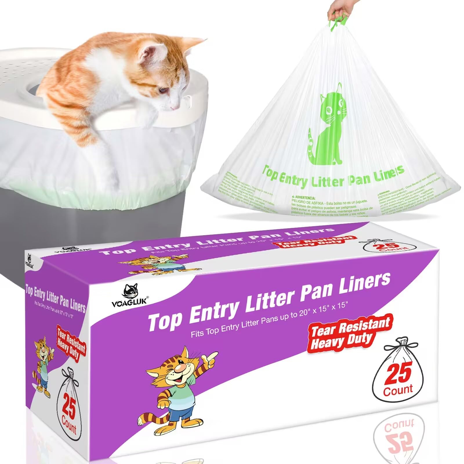 Cat Litter Box Liners Compatible with Top Entry Litter Pans Model, Heavy Duty Tear Resistant Large Litter Pan Liners 25 Count Dr