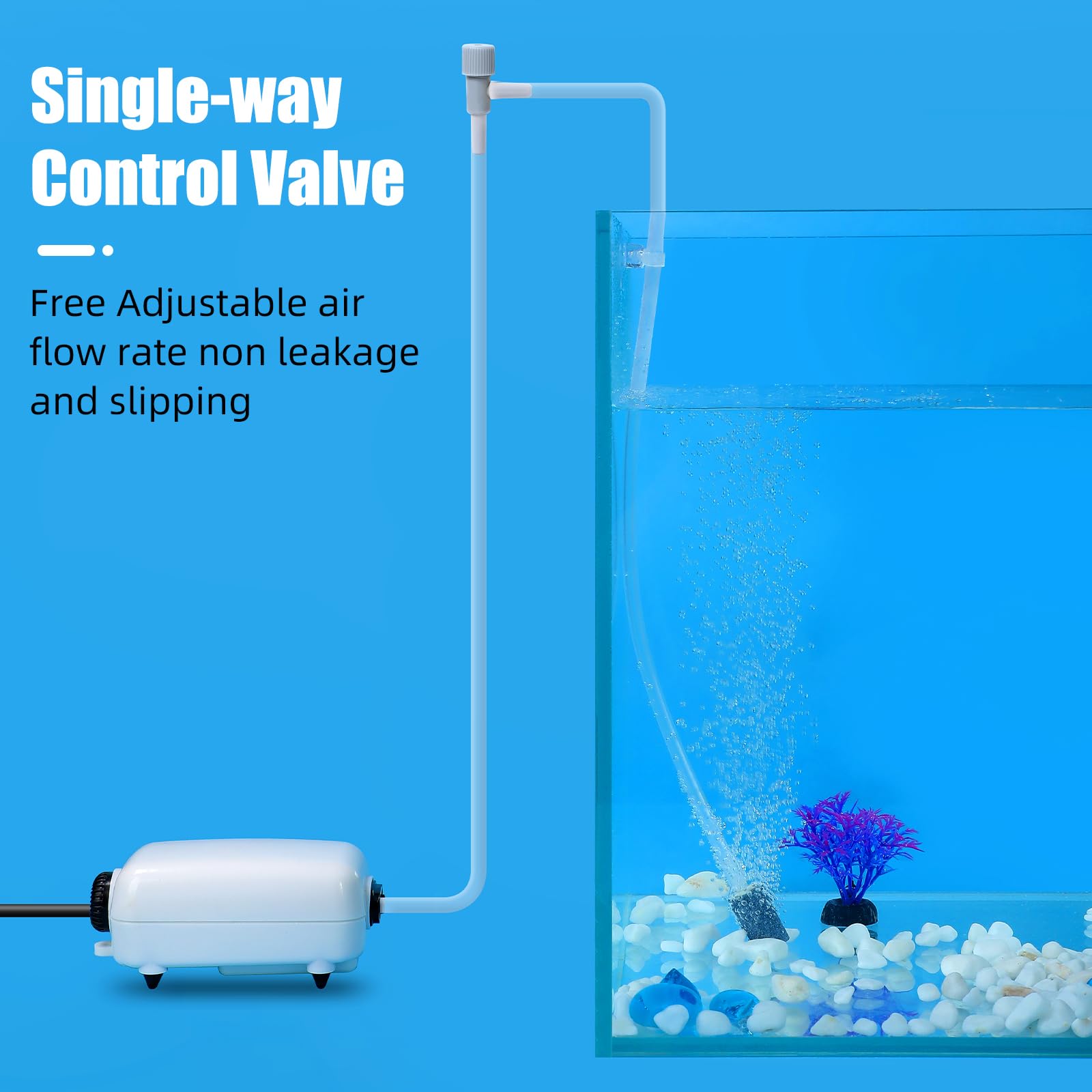 AQUANEAT 2 Way Air Valve - Plastic Air Regulator for Fish Tank, Grey, 20PCS