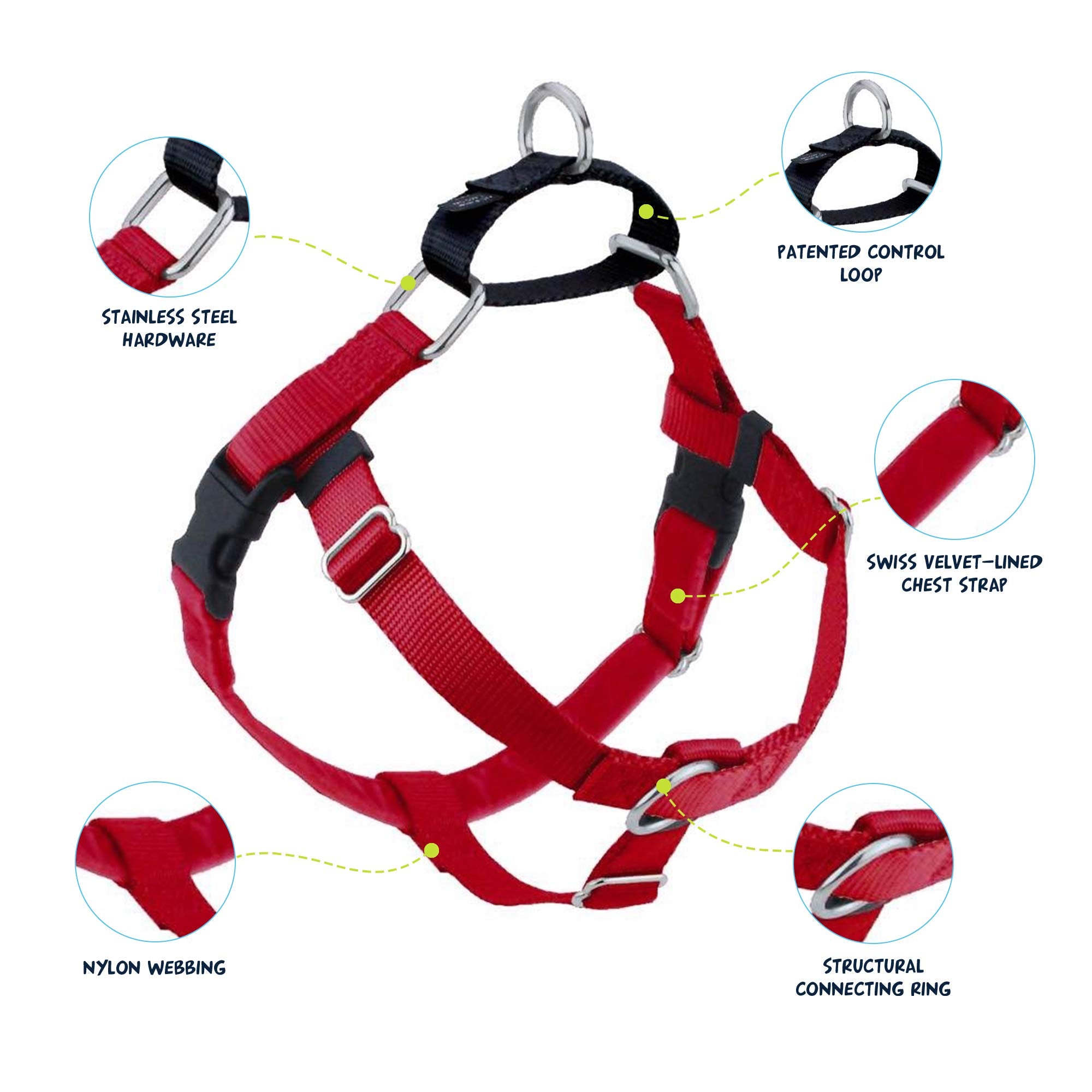 2 Hounds Design Freedom No Pull Dog Harness, Adjustable Harness And Leash Set, Easy Walking & Comfortable Control, Fits Small, Medium & Large Dogs, Solid Colors, Made In Usa, 5/8' Xs, Red