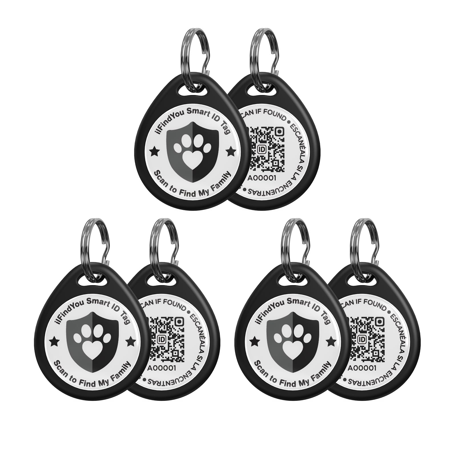 Ilfindyou 3 Pack Dog Tags Personalized, Qr Code Pet Id Tags For Dog Collar, Online Profile, Scan Location Alerts, Black