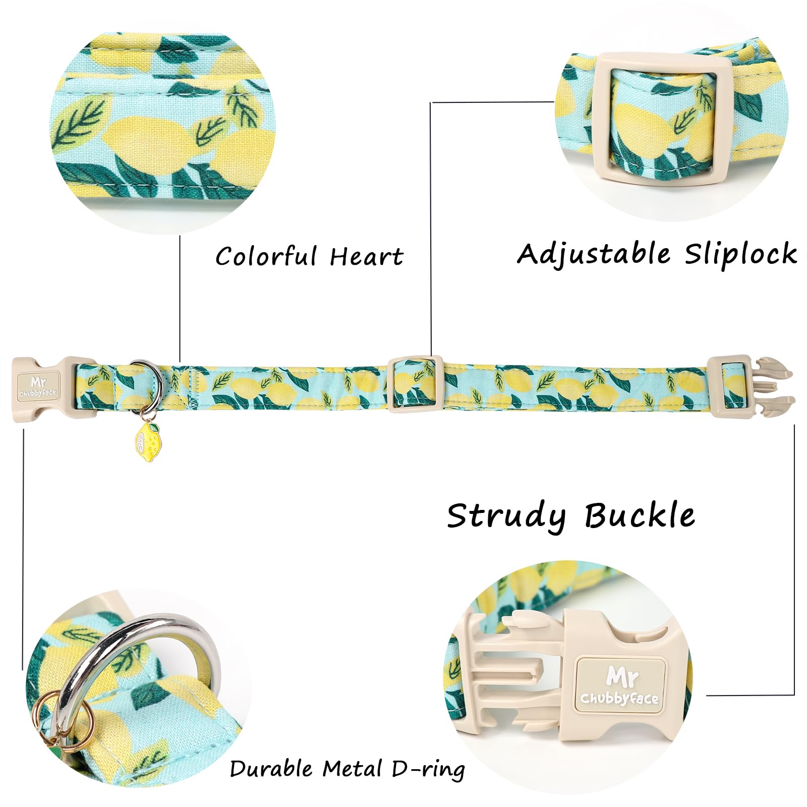 Mr.Chubbyface Summer Lemon Dog Collar, Light Adjustable Puppy Collar With Plastic Buckle, Cute Pet Collar For Small Medium Large