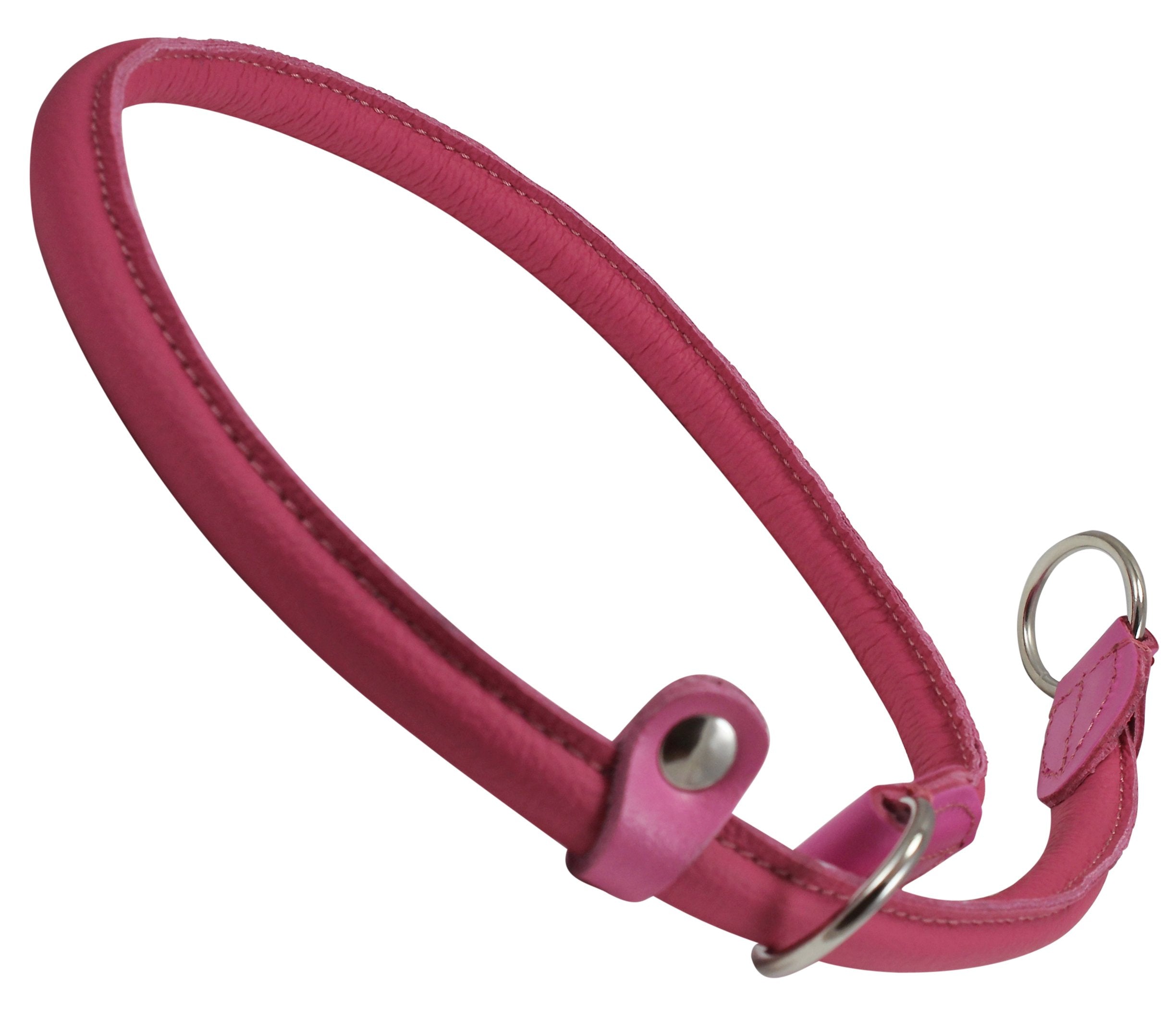 Round Genuine Rolled Leather Choke Dog Collar Pink (20' Long)