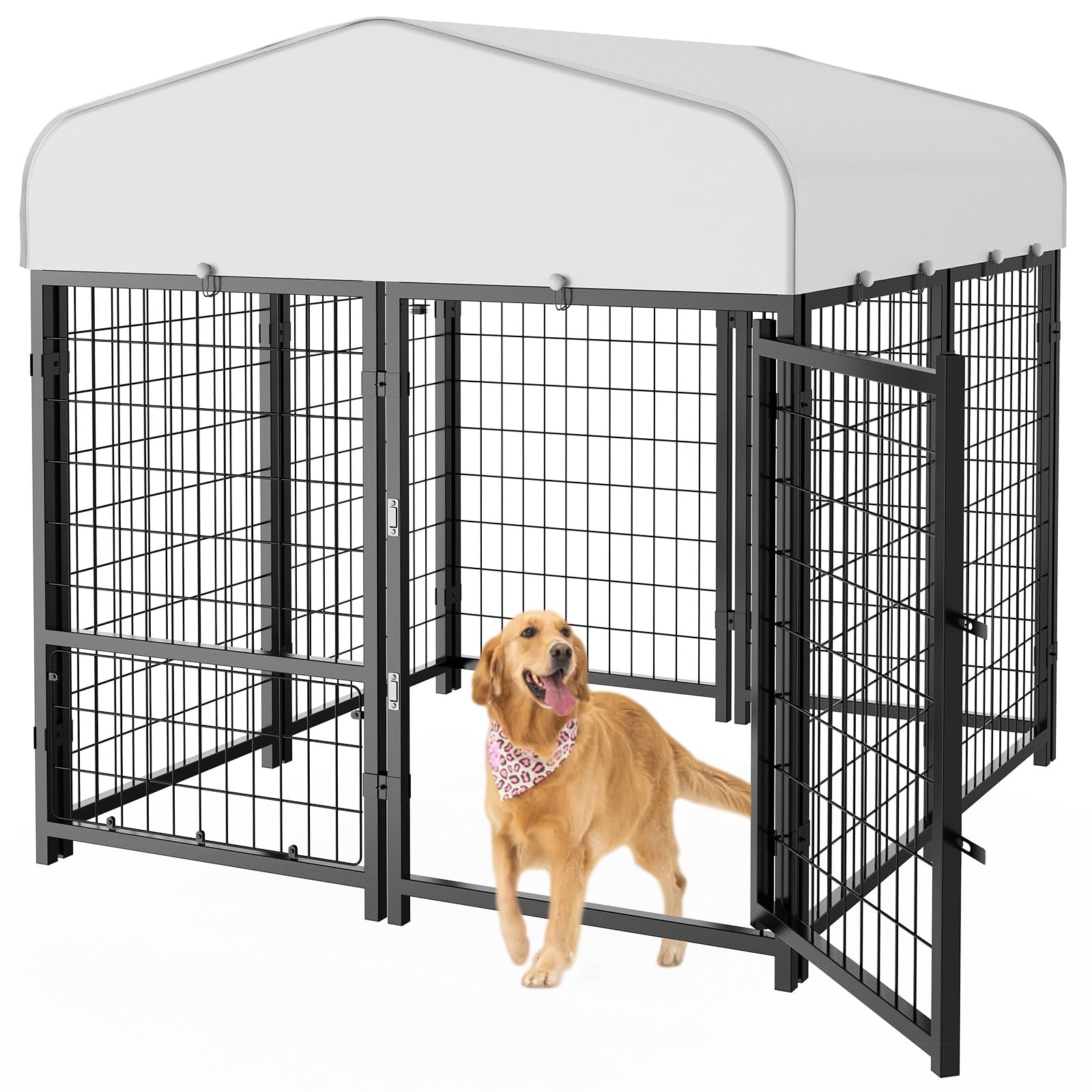 Sino Luban Outdoor Dog Kennel Outside With Small Door- 4X4X4.5 Large Dog Kennels With Roof For Small Dogs Breed -Run Cage Enclos