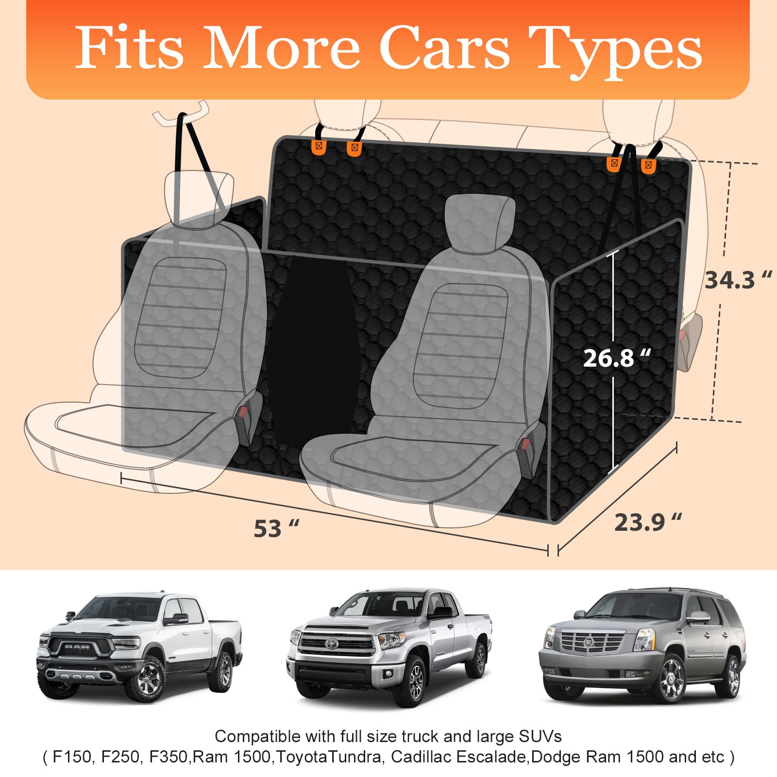Mancro Xxl Floor Dog Hammock For Truck With Flip Up Rear Seats, Waterproof Dog Seat Cover For Back Seat, Full Back Seat Floor Pr