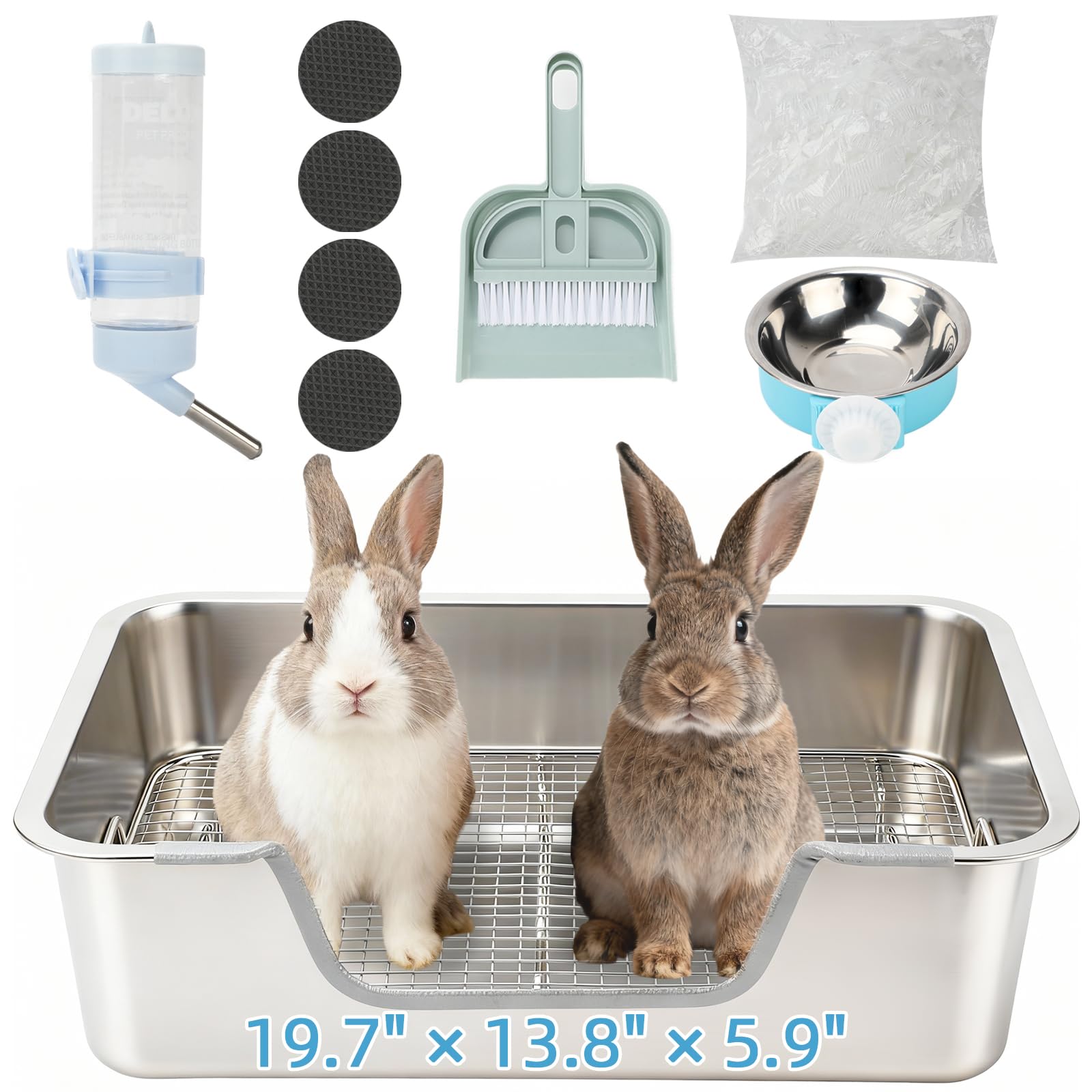 BWOGUE Large Stainless Steel Rabbit Litter Box with Sifting Tray, Steel Grids Bunny Litter Box, Rabbit Potty Pan for Adult Guine