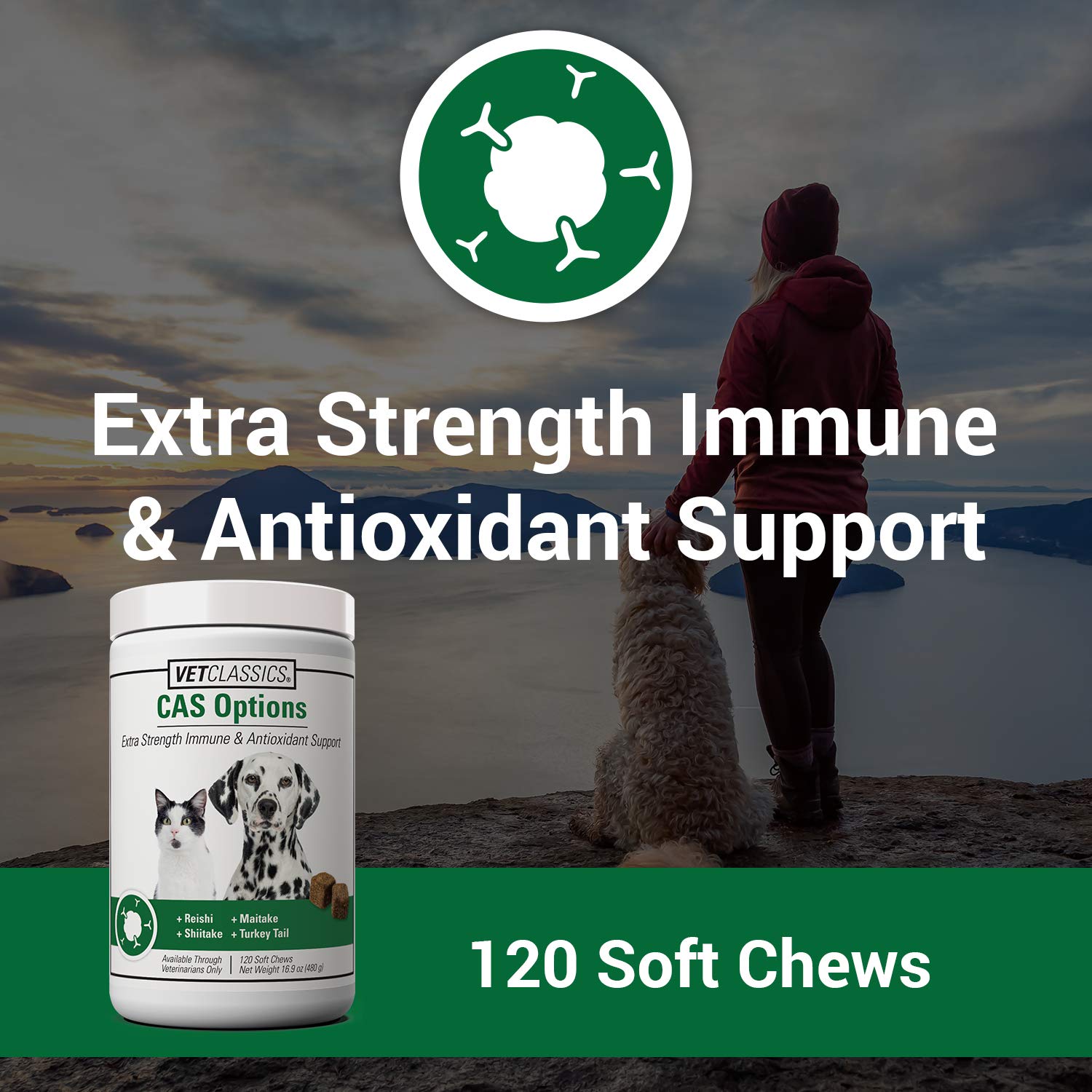 Vet Classics CAS Options Extra Strength Immune Support for Dogs, Cats - Pet Health Supplement, Dog Antioxidant Care - Extra-Stre